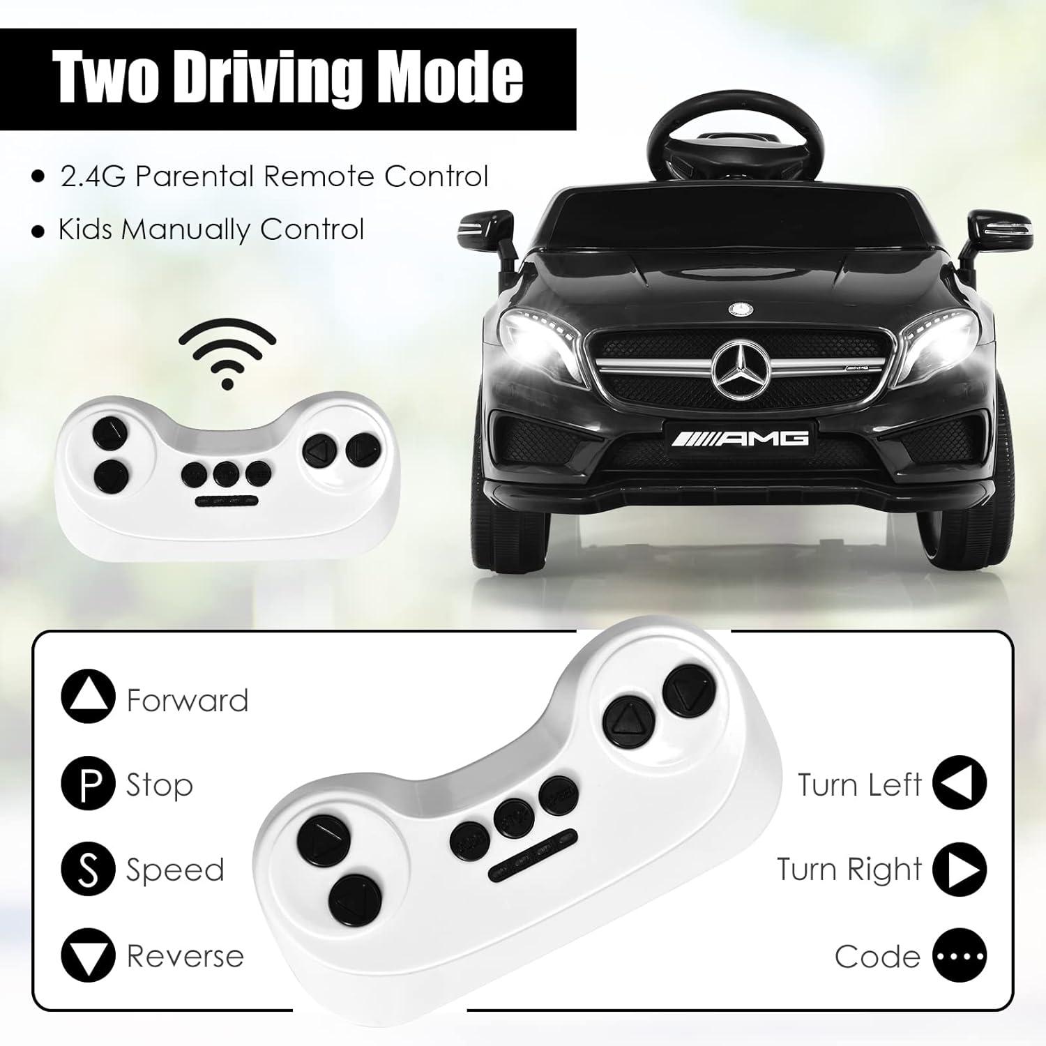 OLAKIDS 12V Electric Kids Ride On Car, Licensed Mercedes Benz GLA45 Toy Car with Remote Control, MP3 Plug, USB, 2 Speeds, LED Lights, Battery Powered Toy Vehicle for Toddler Children (Black)