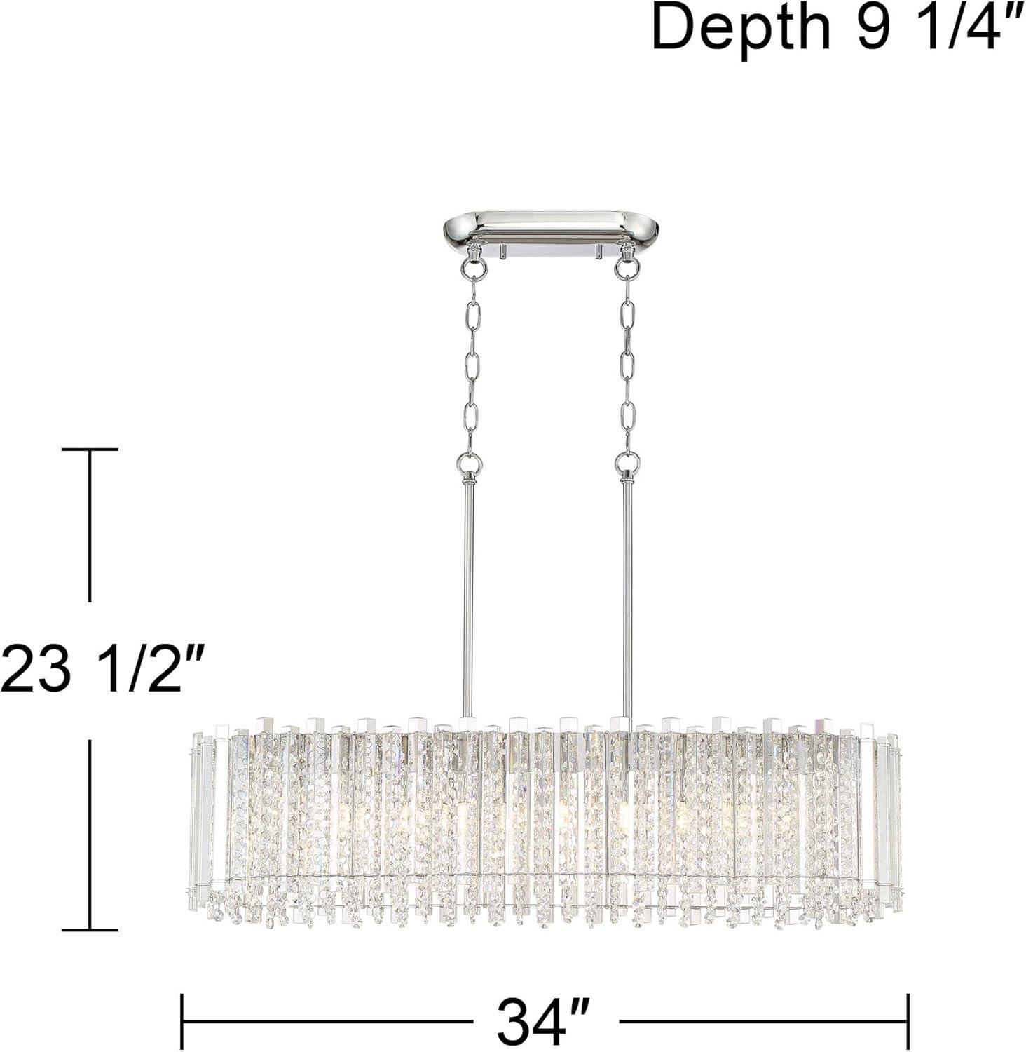 Possini Euro Design Mirabell Chrome Linear Island Pendant Chandelier 34" Wide Modern LED Clear Glass Crystal 6-Light Fixture for Dining Room Kitchen