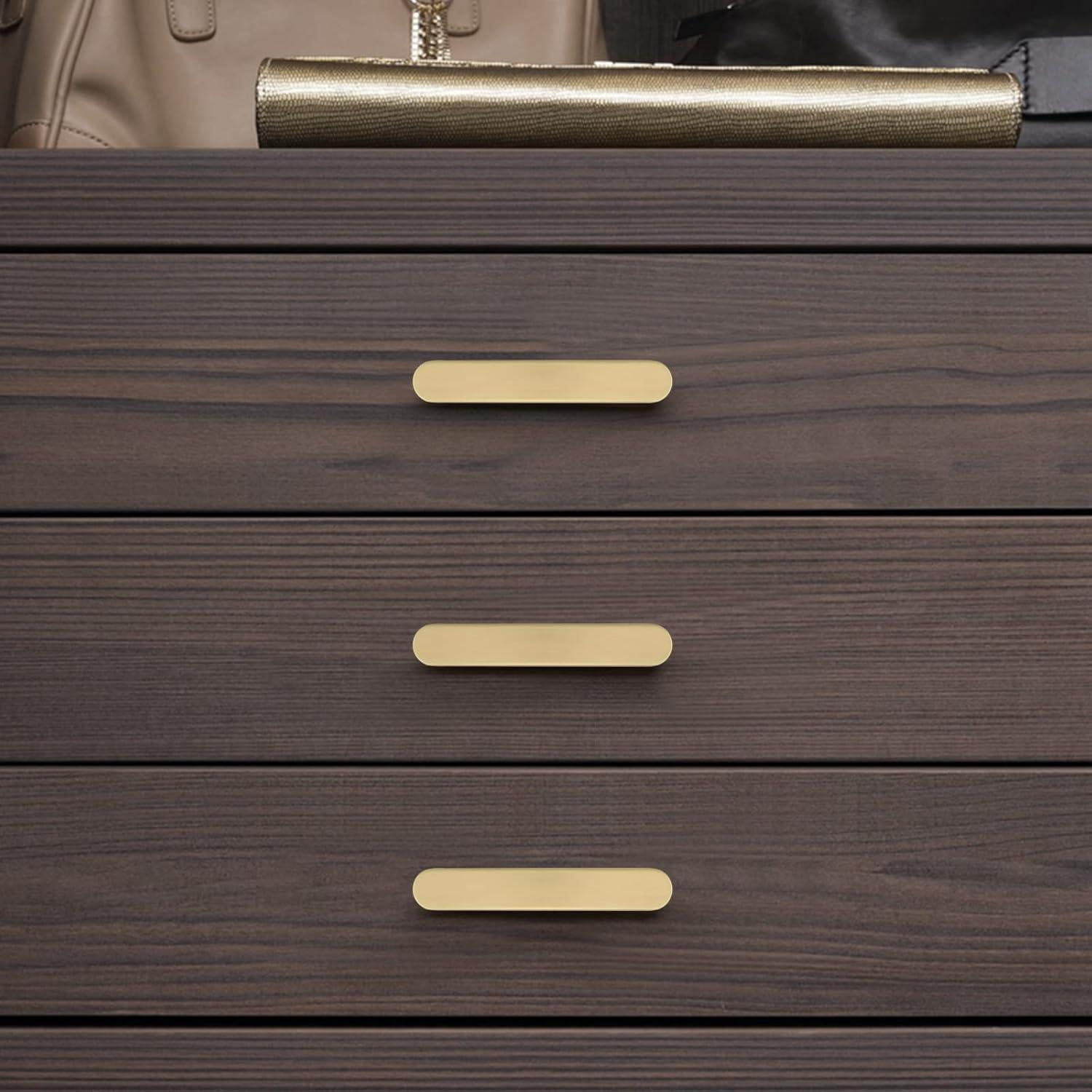 2 Pack Brushed Brass Cabinet Handles, 3-3/4" Hole Centers Drawer Pulls Solid Zinc Alloy Cabinet Pulls Furniture Kitchen Cupboard Hardware