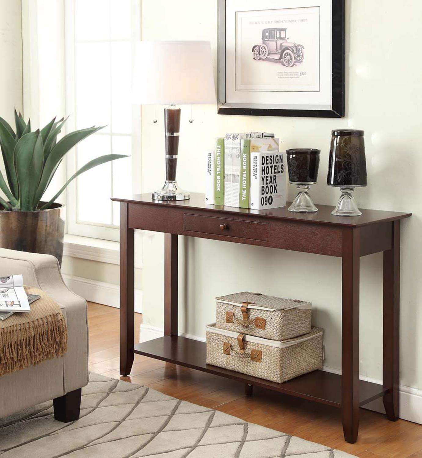 Espresso Ash Veneer 48" Console Table with Storage Shelf