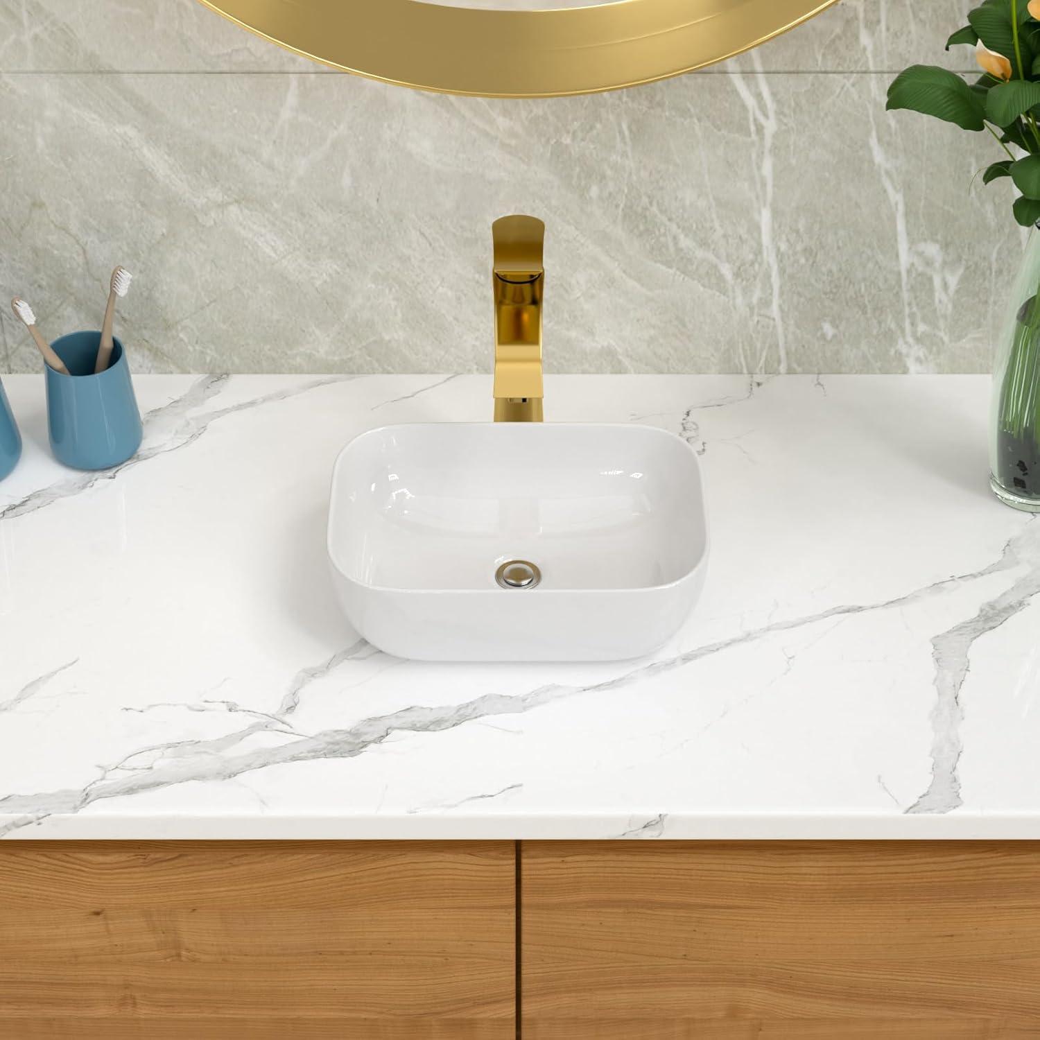 Kichae 19"X15" Glossy Ceramic Rectangular Vessel Bathroom Sink with Faucet KEP18001-MB