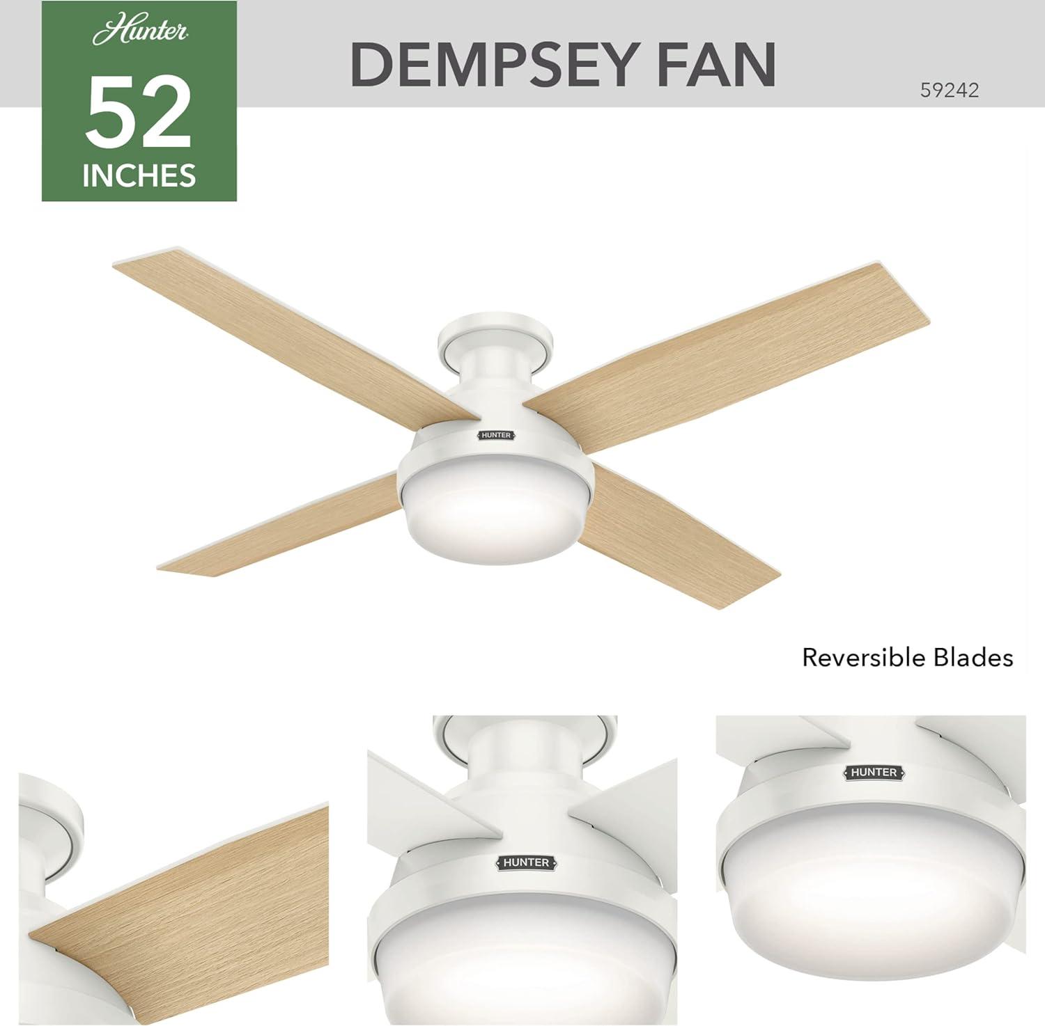 52" Dempsey Low Profile Ceiling Fan with Remote (Includes LED Light Bulb) - Hunter Fan