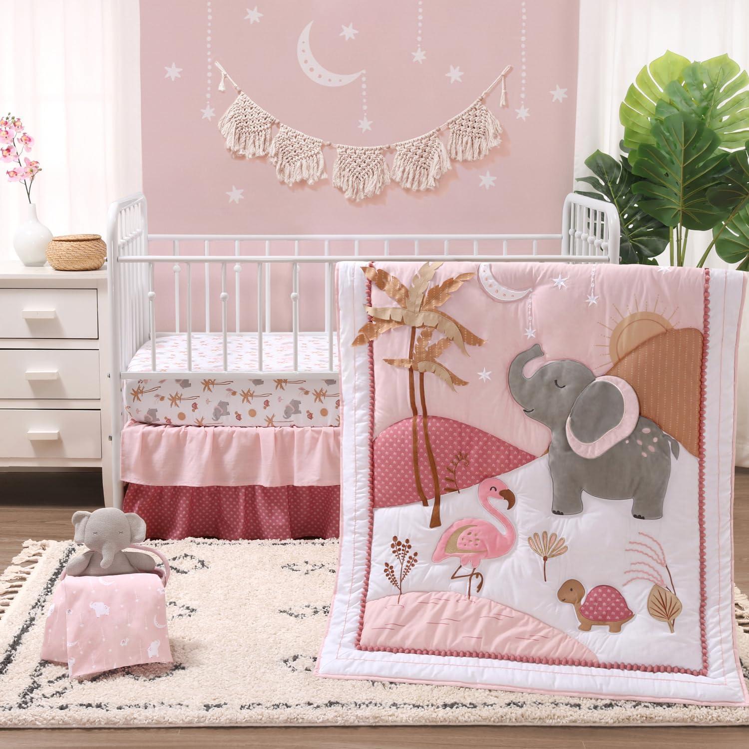 Organic Cotton Pink Safari Toddler Bedding Set, 4 Pieces