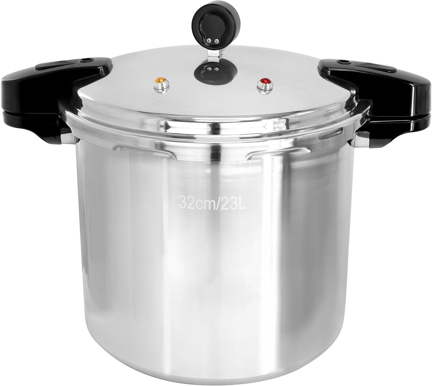 MegaChef 24qt Large Aluminum Stovetop Pressure Cooker/Canner for Induction and Gas Stove-Tops Silver