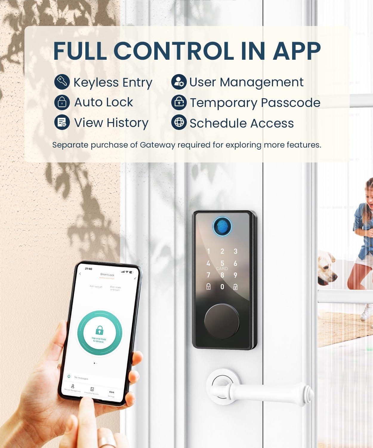 Tilvision Fingerprint Door Lock,Keyless Entry Deadbolt with App Control,Touchscreen Keypad - Auto Lock & IP65 Waterproof - Smart Door Lock for Front Door,Home,Office