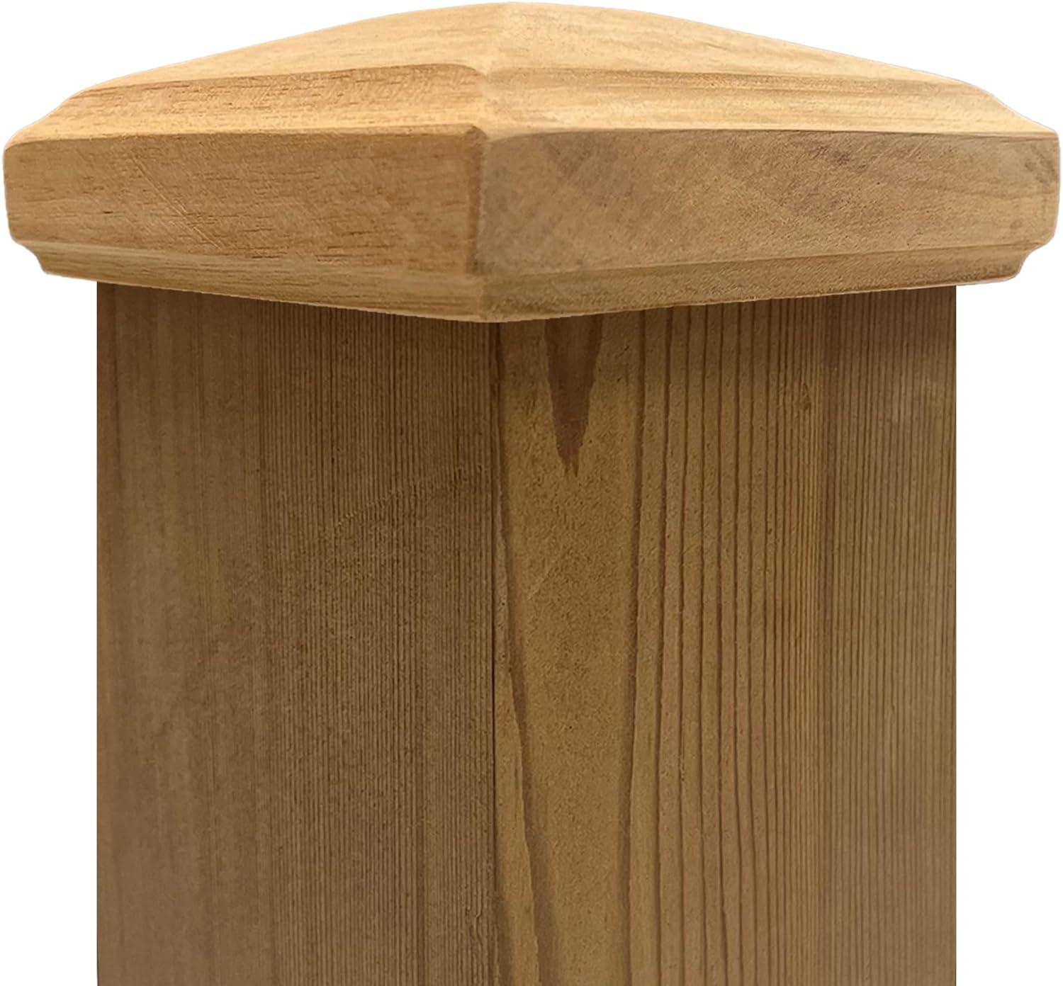 3.5" x 3.5" Wood ONE-Piece Slip Over Post Cap - Traditional Pyramid - One-Piece Miterless - 3/8" Extended Lip - (for 4x4 Post Measuring 3-1/2" x 3-1/2")