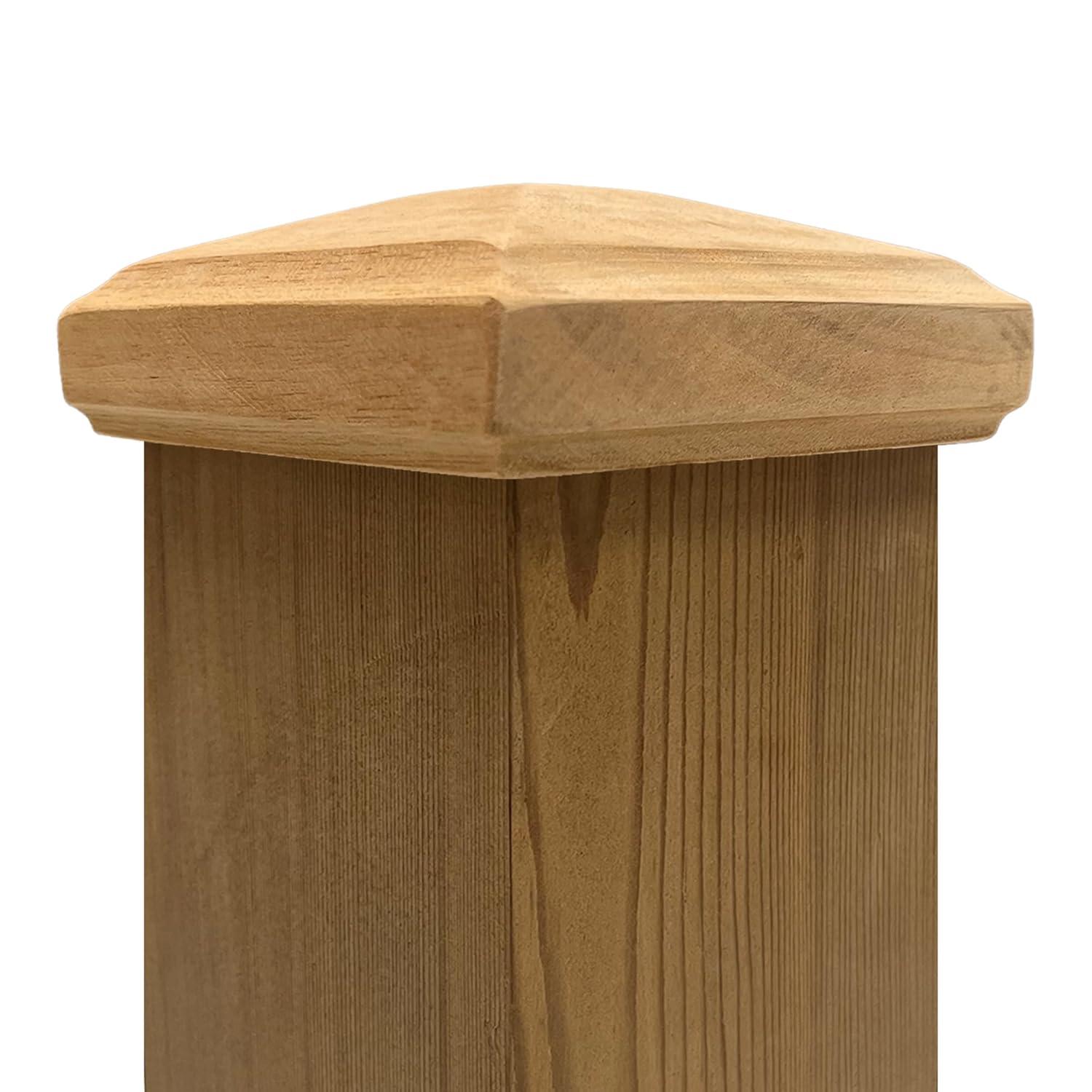 3.5" x 3.5" Wood ONE-Piece Slip Over Post Cap - Traditional Pyramid - One-Piece Miterless - 3/8" Extended Lip - (for 4x4 Post Measuring 3-1/2" x 3-1/2")