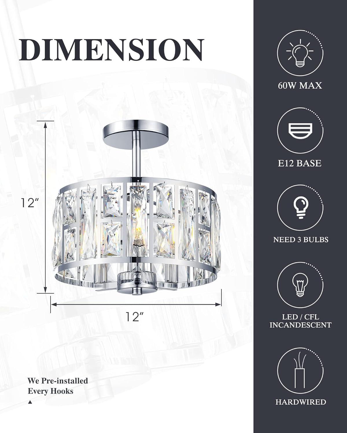 Mercer41 Kyersten 12" 3-Light Crystal Semi Flush Mount