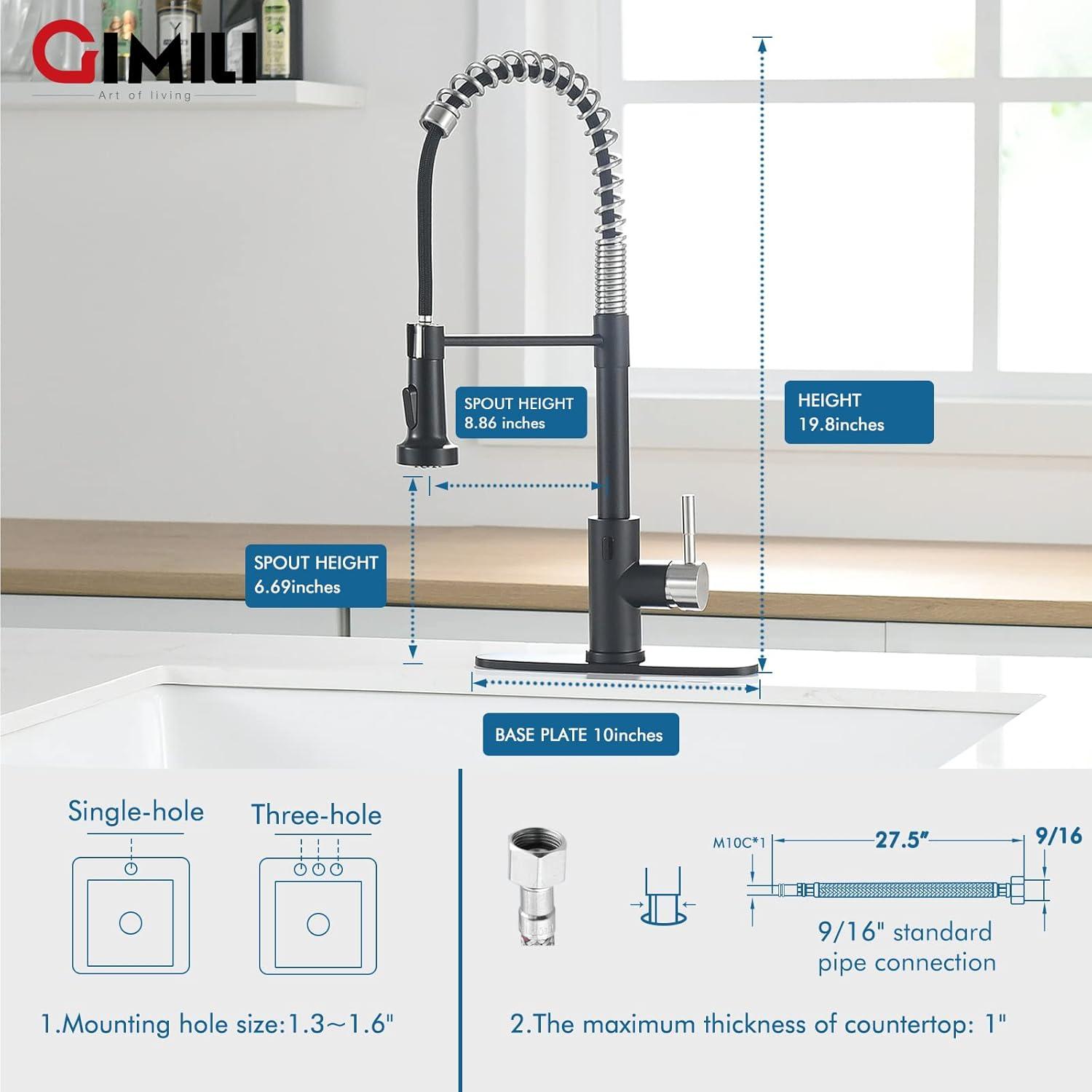 GIMILI Black and Gold Touchless Kitchen Faucet with Pull Down Sprayer Motion Sensor Smart Hands-Free Activated Single Hole Spring Faucet for Kitchen Sink