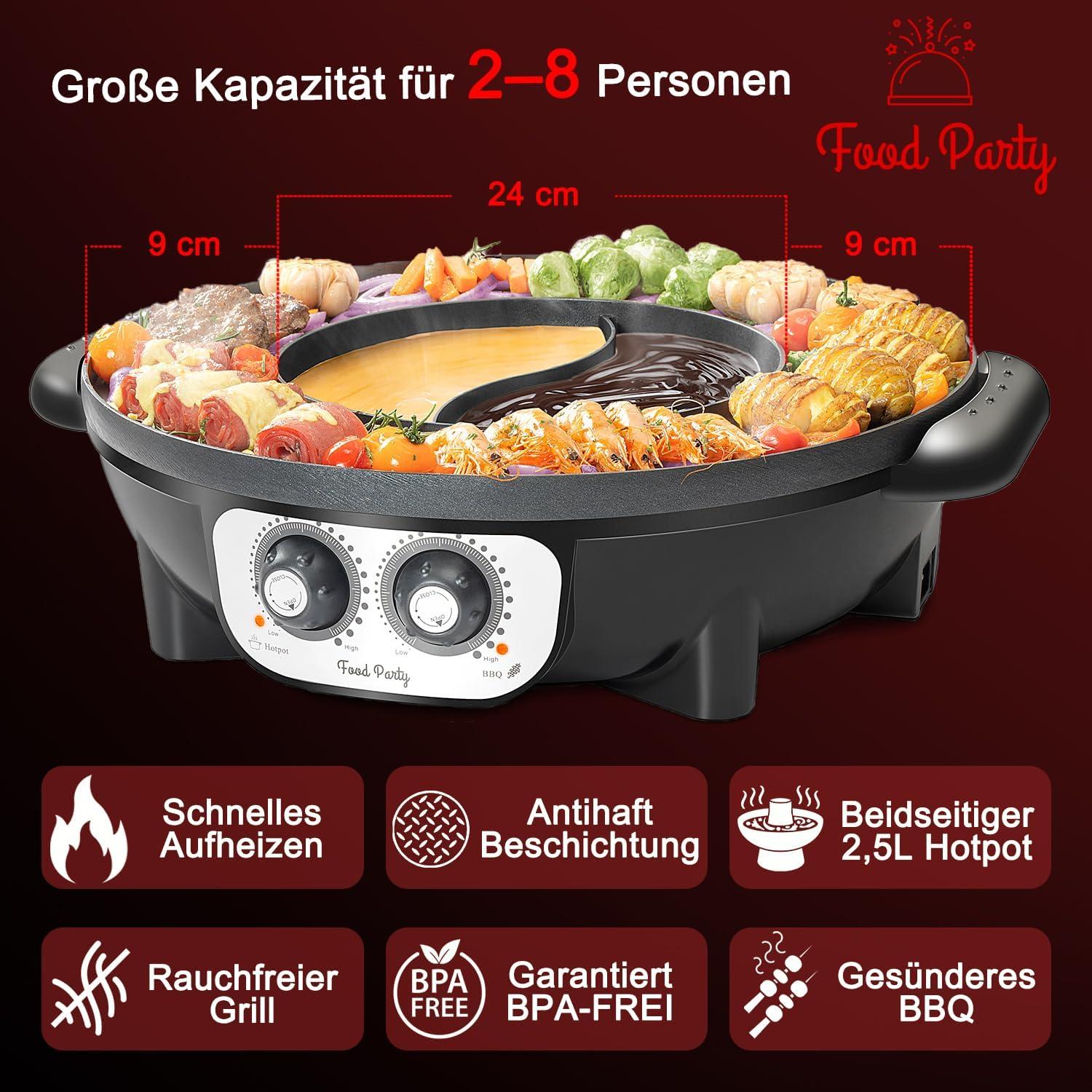 Dual-Sided Black Electric Smokeless Grill and Hot Pot