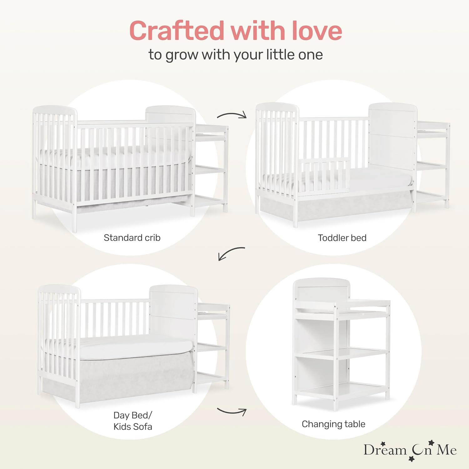 Dream On Me Anna 4 in 1 Full-Size Crib and Changing Table Combo in White