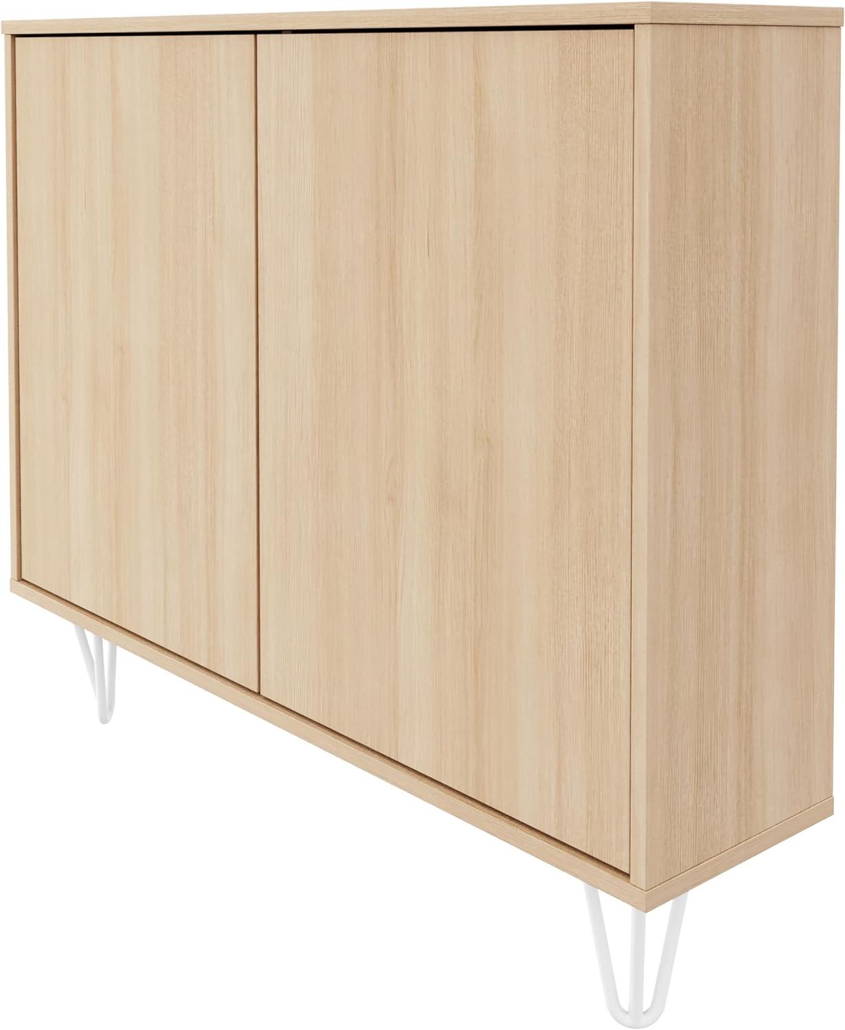 Nexera Slim 2 Doors Storage Cabinet Golden Maple: Modern Accent Furniture, Wood Composite, Fixed Shelves