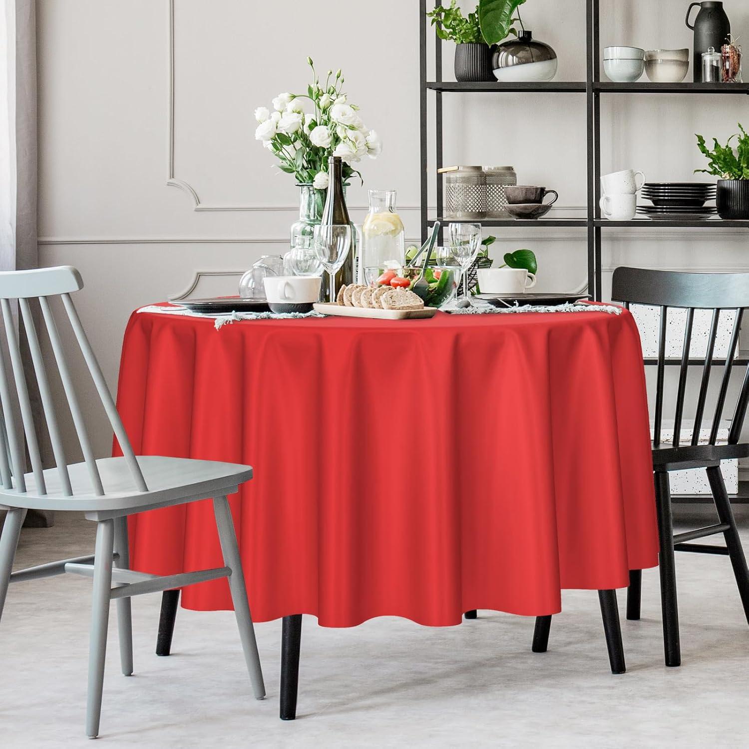 Crown Display Premium Quality Plastic Tablecloth 84 Inch. Round- Red- 6 Packs