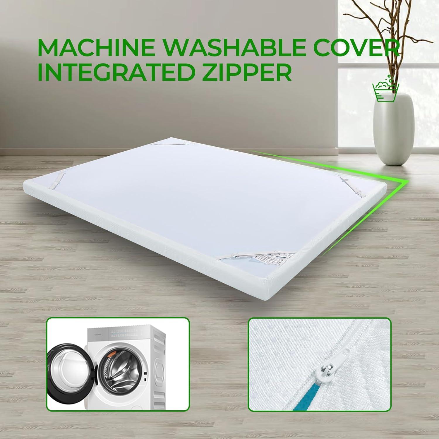 3 Inch Queen Memory Foam Mattress Topper, Bamboo Fiber Washable Cover, Gel Mattress Topper Pressure Relief Bed Topper, Adjustable Corner Straps, CertiPUR-US Certified