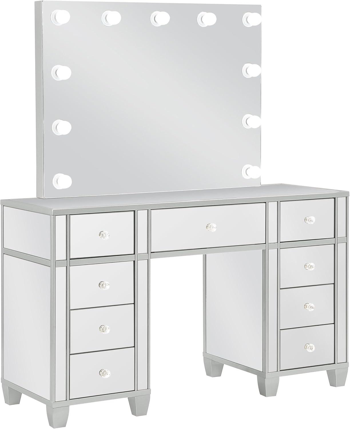 Coaster Allora 9-drawer Mirrored Storage Vanity Set with Hollywood Lighting Metallic