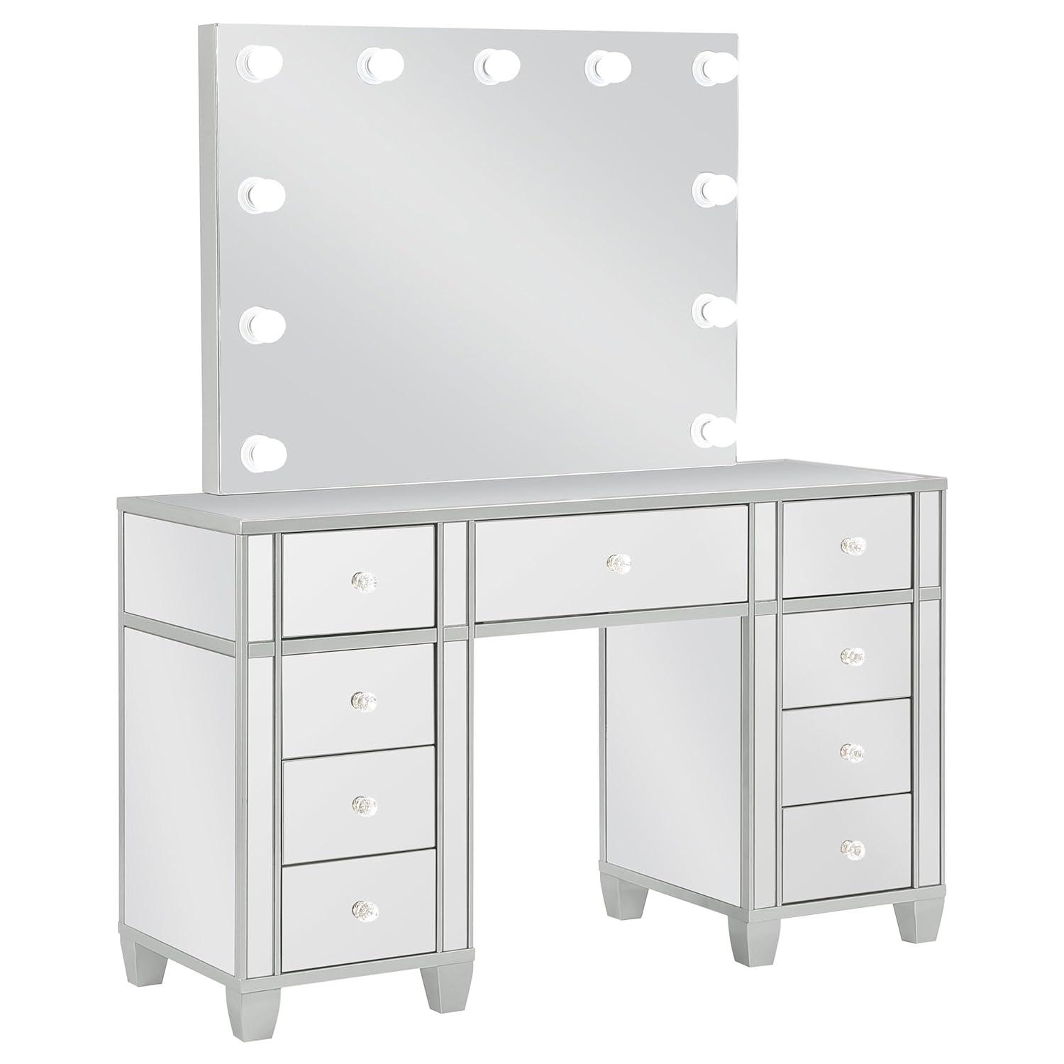 Coaster Allora 9-drawer Mirrored Storage Vanity Set with Hollywood Lighting Metallic
