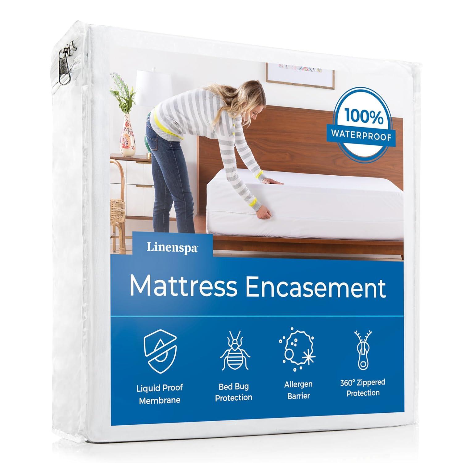 Linenspa Waterproof Zippered Encasement Mattress Protector, Full