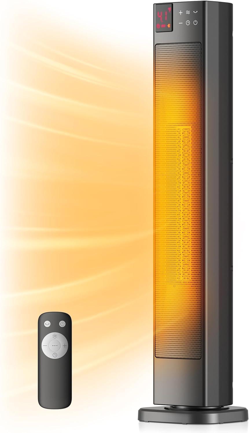 PELONIS 30 inch Ceramic Tower Heater, 1500W, Oscillation, Remote, 12H Timer, PHF15RSAPH30, Black