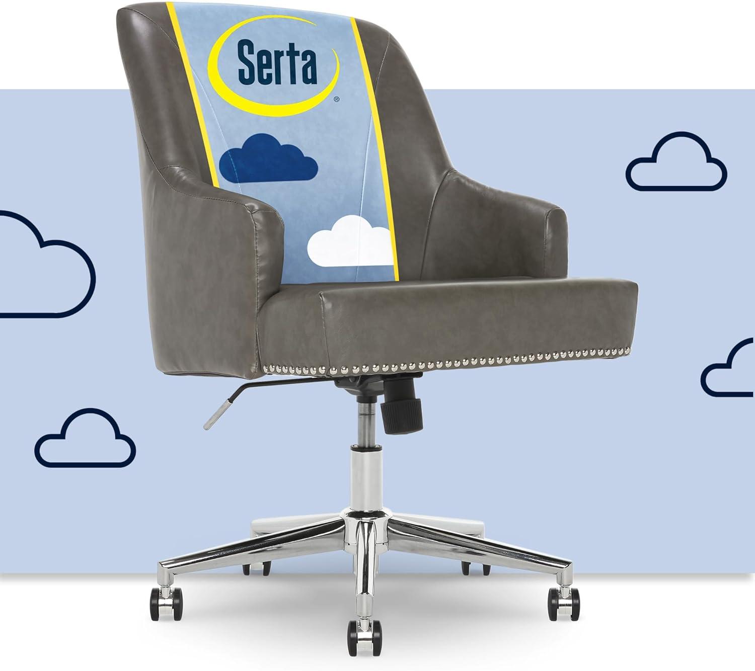 Serta Style Leighton Home Office Chair Gathering Dark Gray: Upholstered, Adjustable, with Fixed Arms