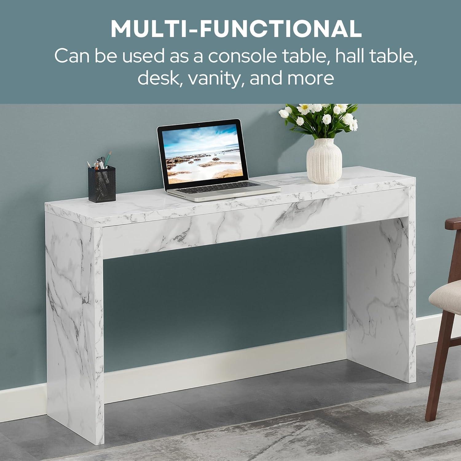Convenience Concepts Northfield Hall Console Table/Desk, White Faux Marble