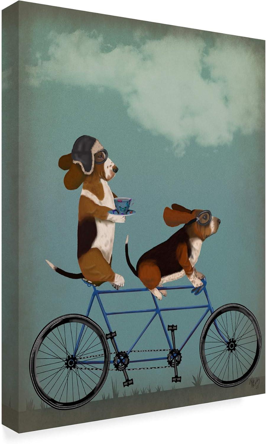 Basset Hound Tandem Ride Canvas Art in Blue and Brown