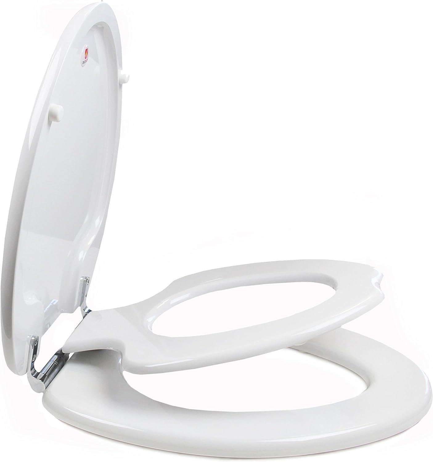 White Elongated MDF Toilet Seat with Chromed Hinges