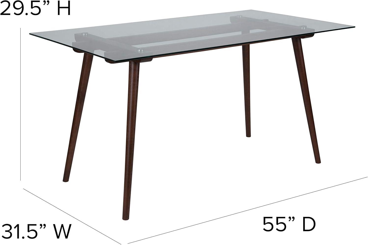 Flash Furniture Meriden 31.5" x 55" Rectangular Solid Walnut Wood Table with Clear Glass Top