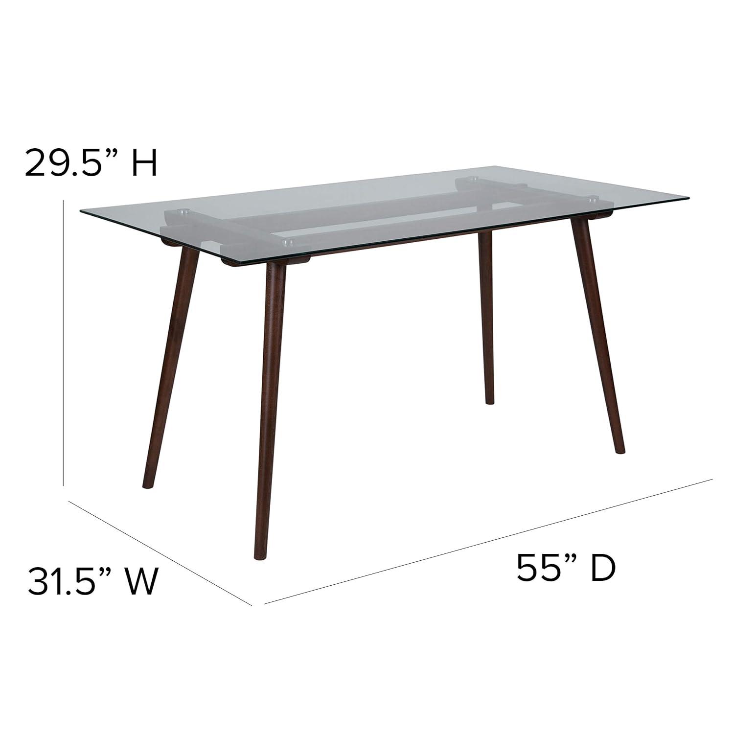 Flash Furniture Meriden 31.5" x 55" Rectangular Solid Walnut Wood Table with Clear Glass Top