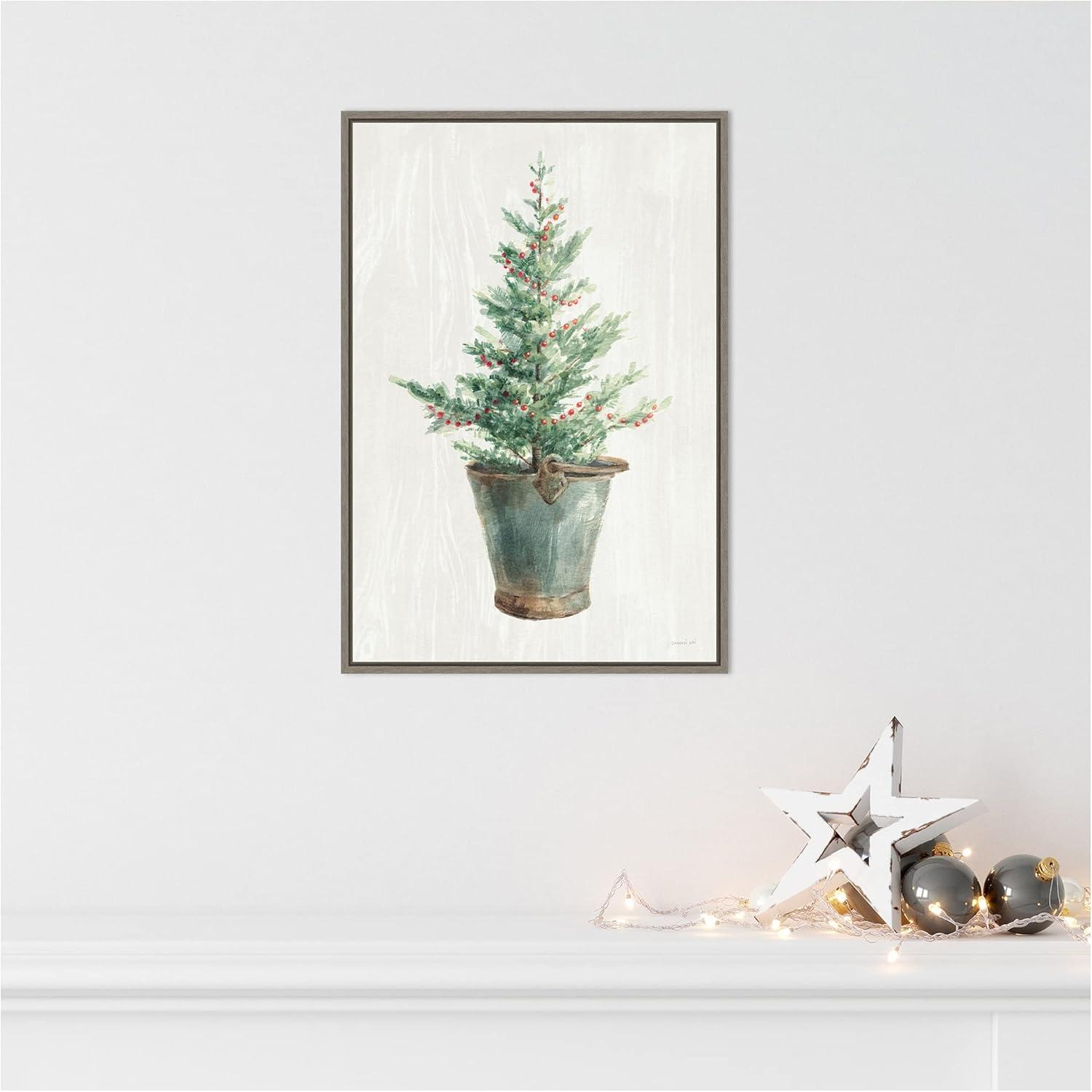 16" x 23" White and Bright Christmas Tree I Framed Wall Canvas - Amanti Art: Holiday Decor, Pine Artwork