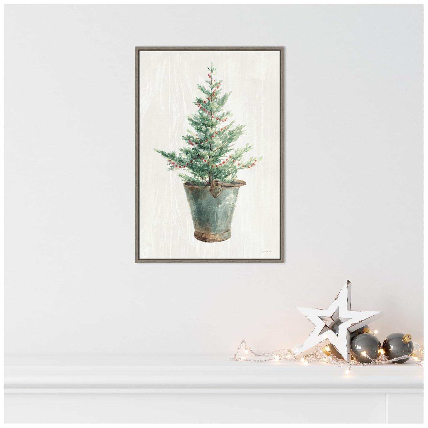 16" x 23" White and Bright Christmas Tree I Framed Wall Canvas - Amanti Art: Holiday Decor, Pine Artwork