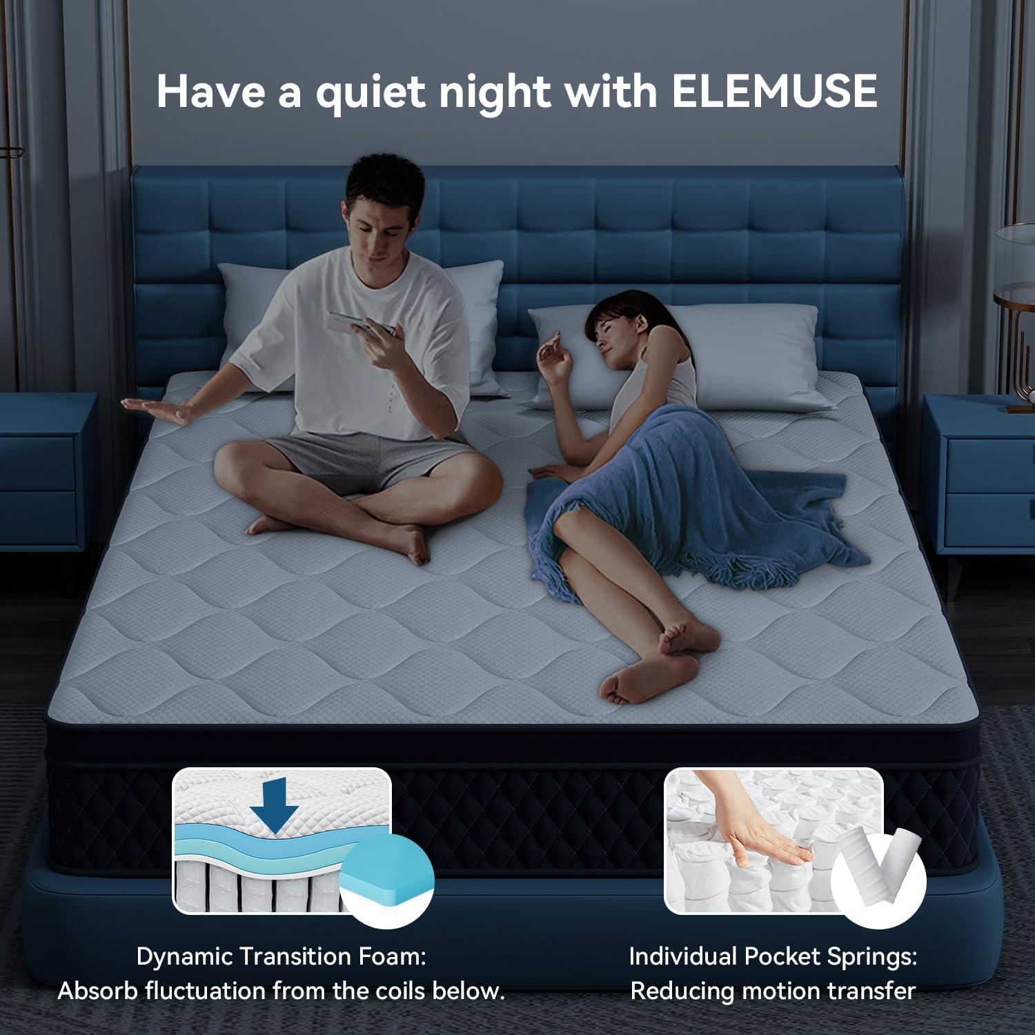ELEMUSE 10 Inch Twin Mattress in a Box, Memory Foam Hybrid with Pocketed Springs and Pressure Relief