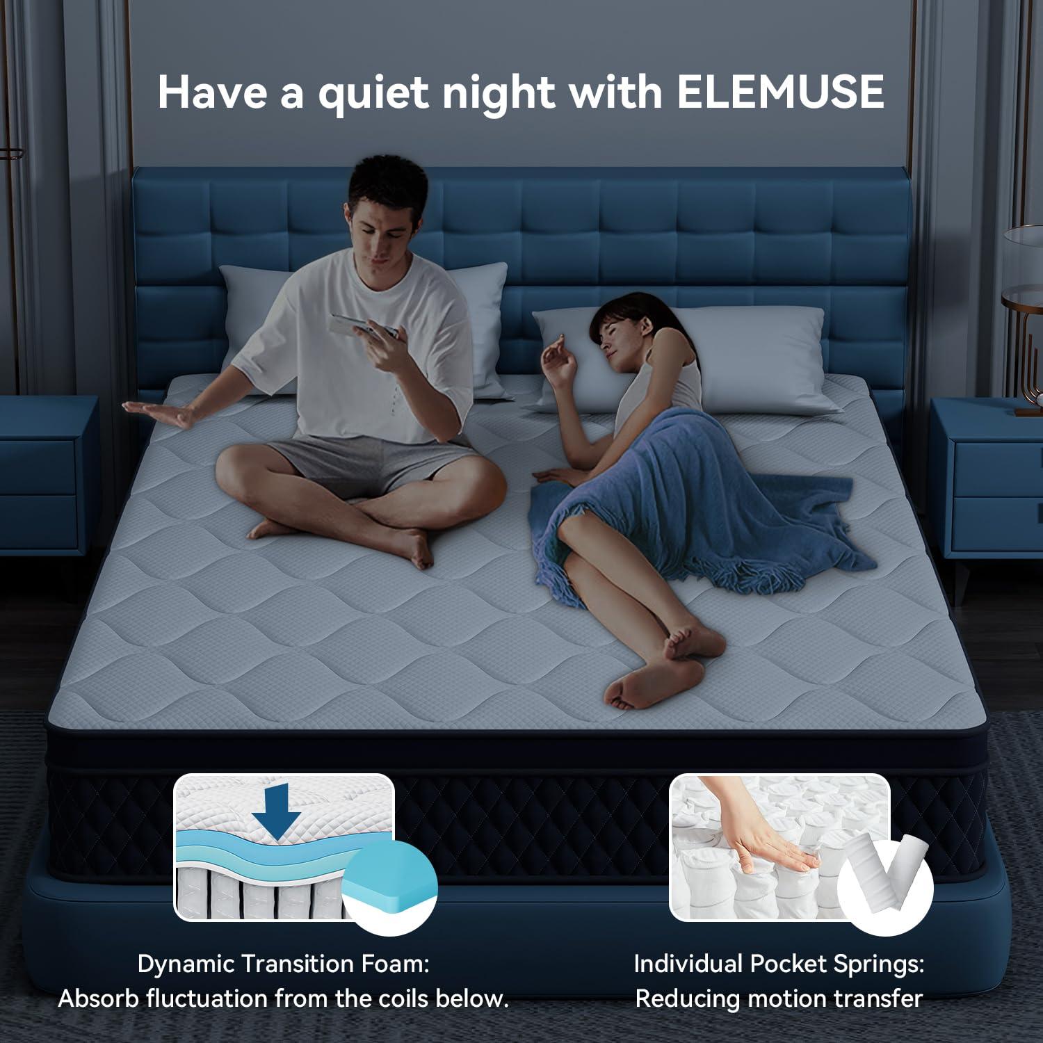 ELEMUSE 12 Inch Queen Mattress, Medium Pillow Top Hybrid Mattress-in-a-Box