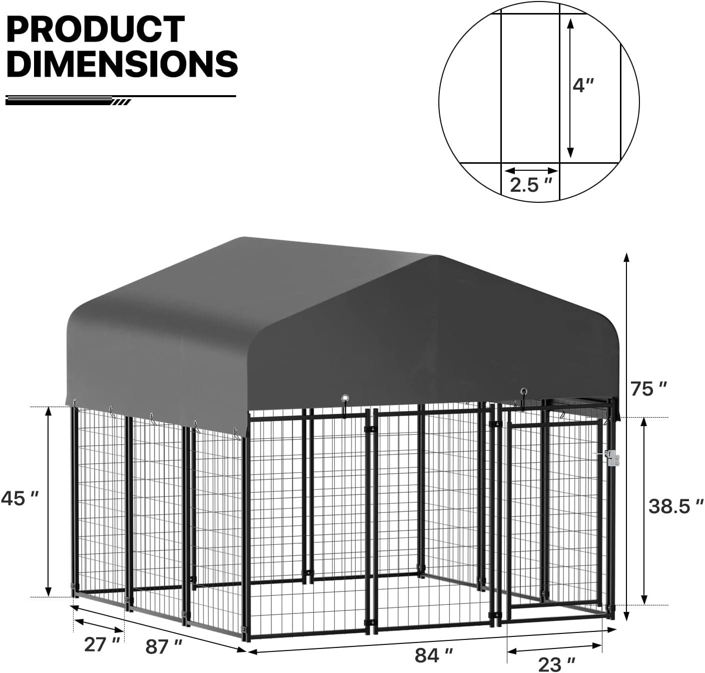 Large Black Steel Outdoor Dog Kennel with Waterproof Cover