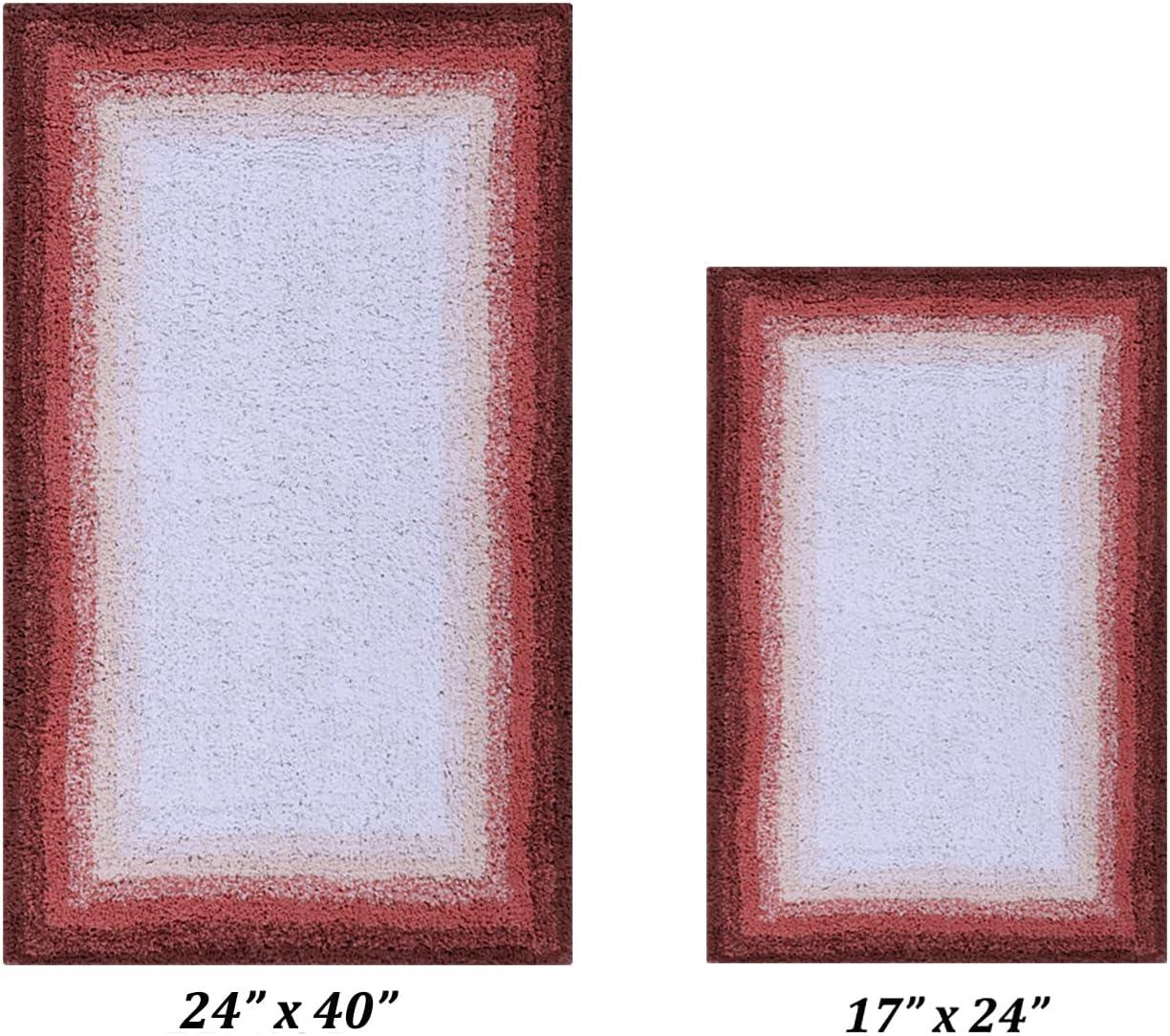 Better Trends Torrent 100% Cotton Tufted Non- Slip Backing 2 Pc (17"x24"|24"x40") Bath Rug Set - Rose