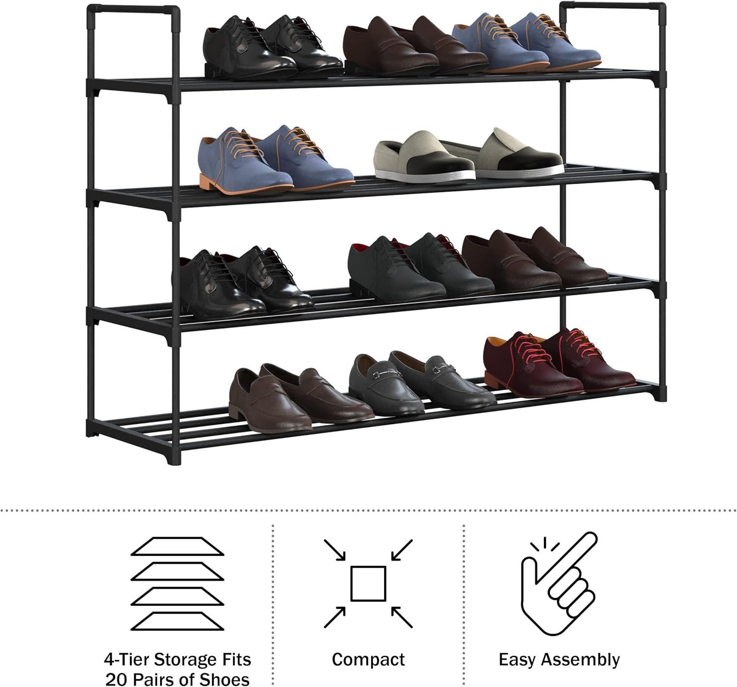 Home-Complete 4-Tier Shoe Rack for 20 Pairs, Black