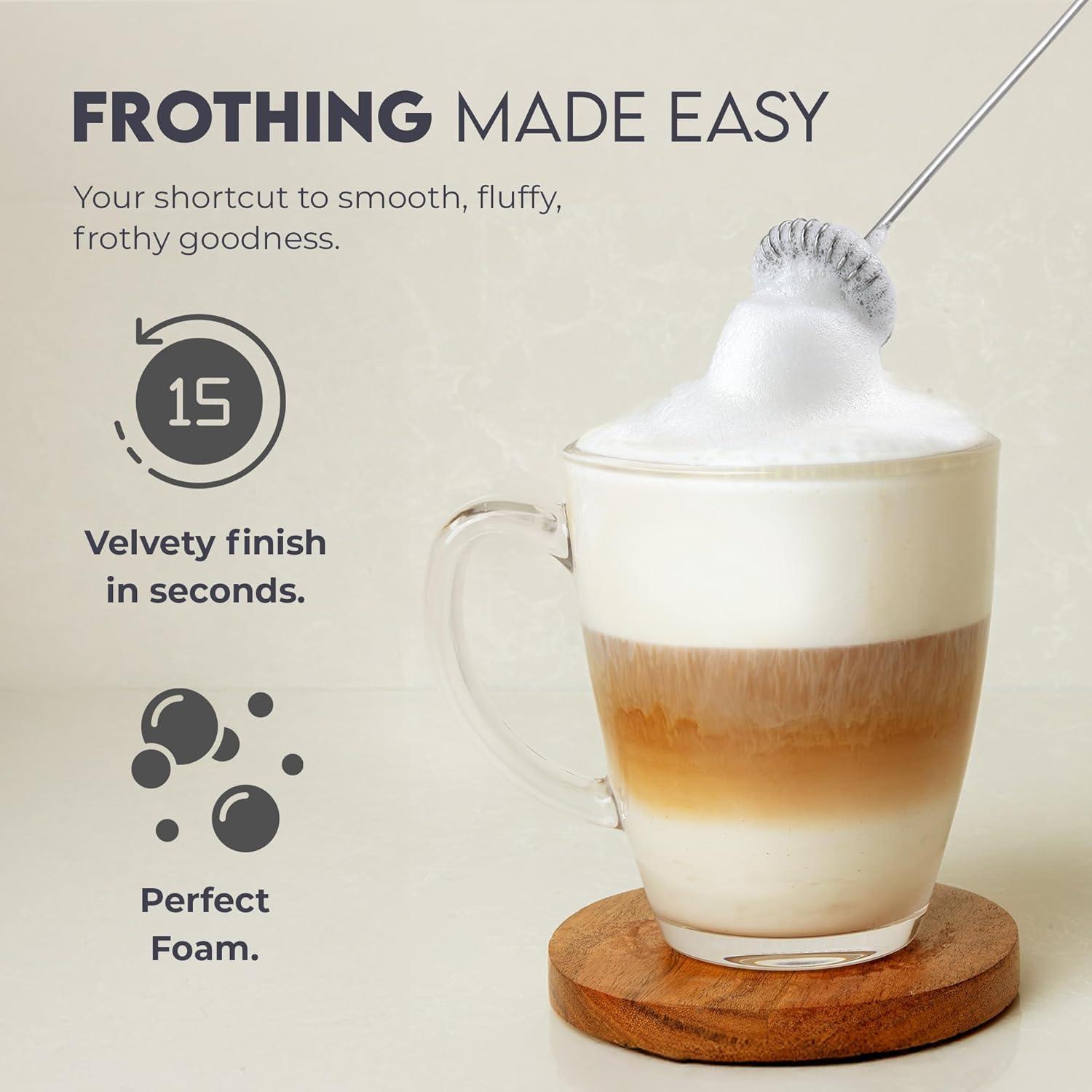 Zulay Kitchen Milk Frother for Coffee Portable & Compact Handheld Travel Milk Foamer (Silver)