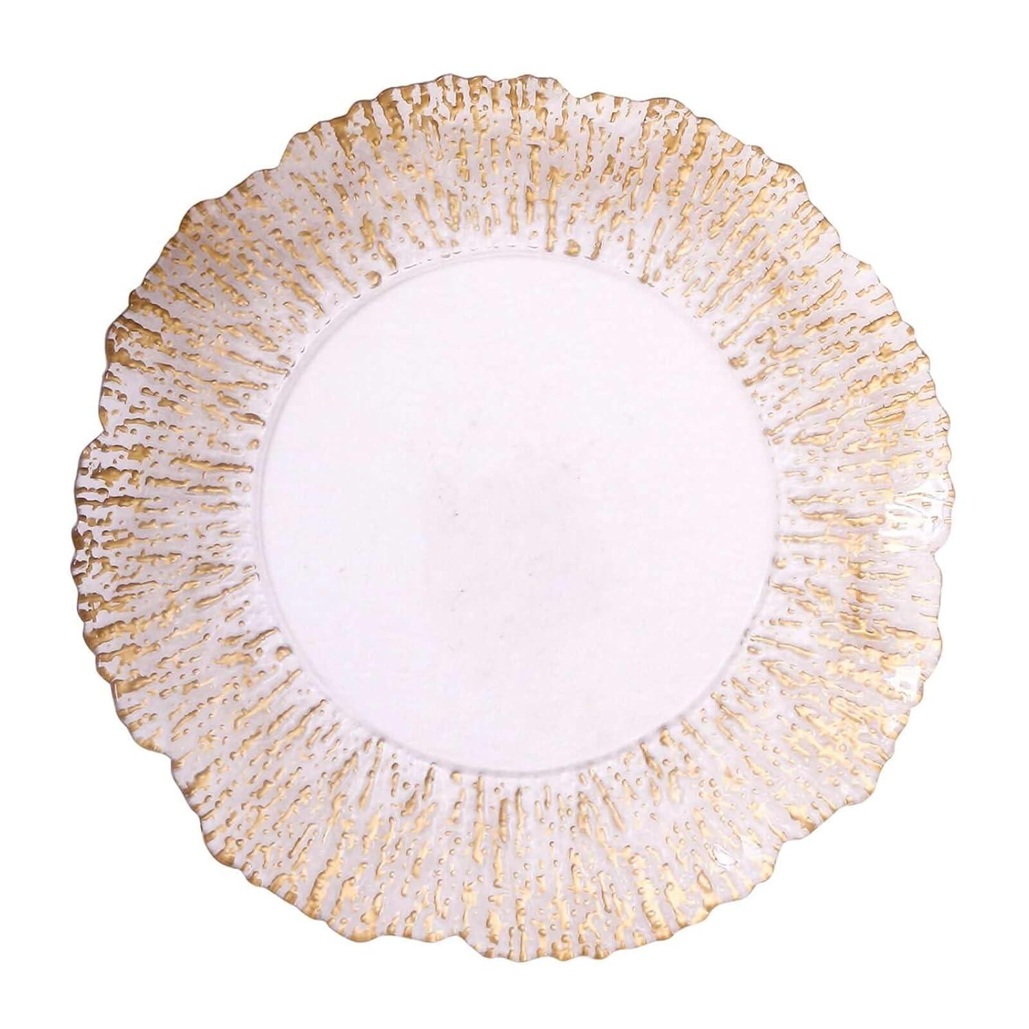 Efavormart 6 Pack Clear Plastic Charger Plates With Gold Reef Rim, 12" Round Scalloped Disposable Serving Plates