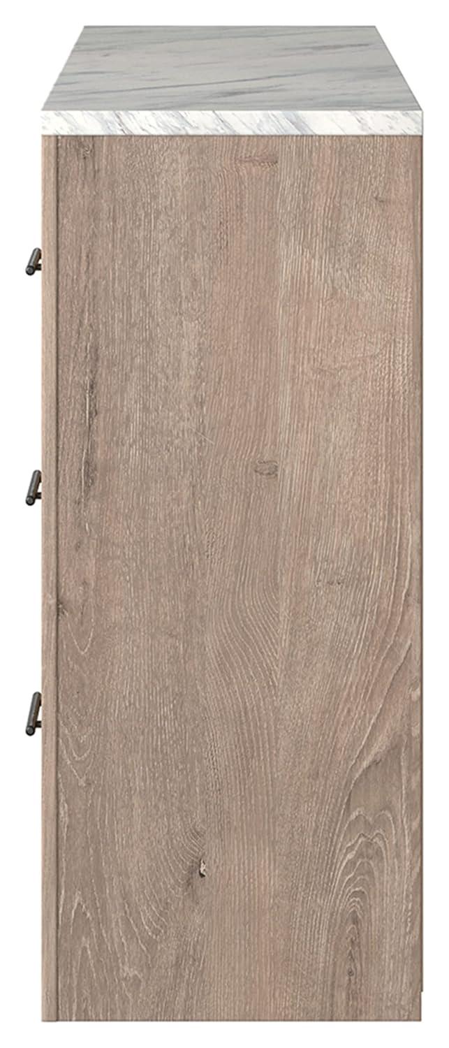 Light Brown and White Faux Marble Top 6-Drawer Dresser