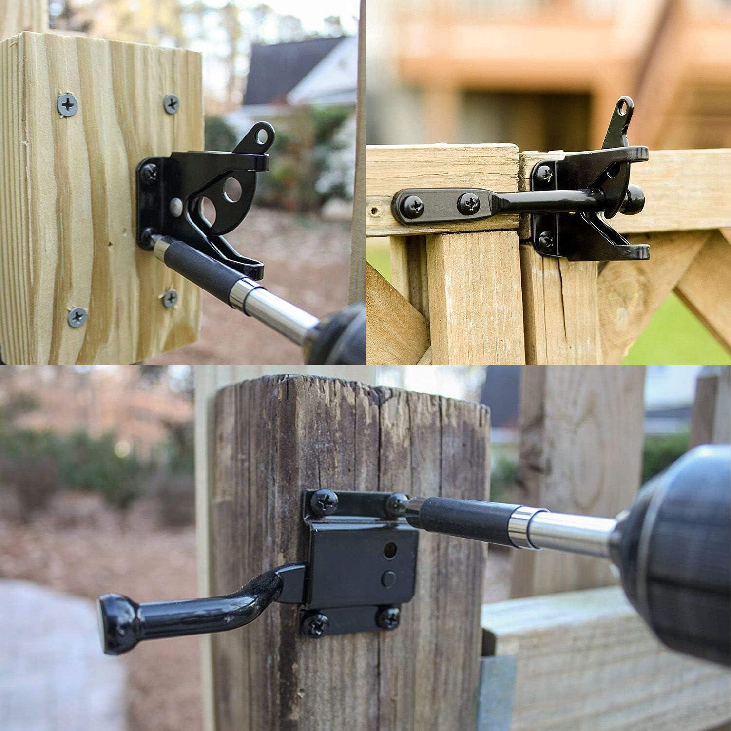 Gate Latch Automatic Gate Gravity Latch Self Locking Fence Gate Latch with Pull Cable for Wooden Fence Gates Door, Black