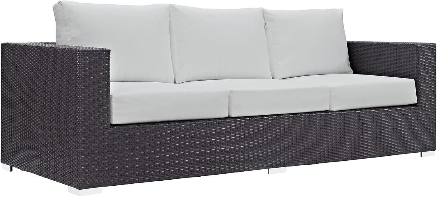 Espresso White Wicker Rattan Three-Seat Outdoor Sectional Sofa