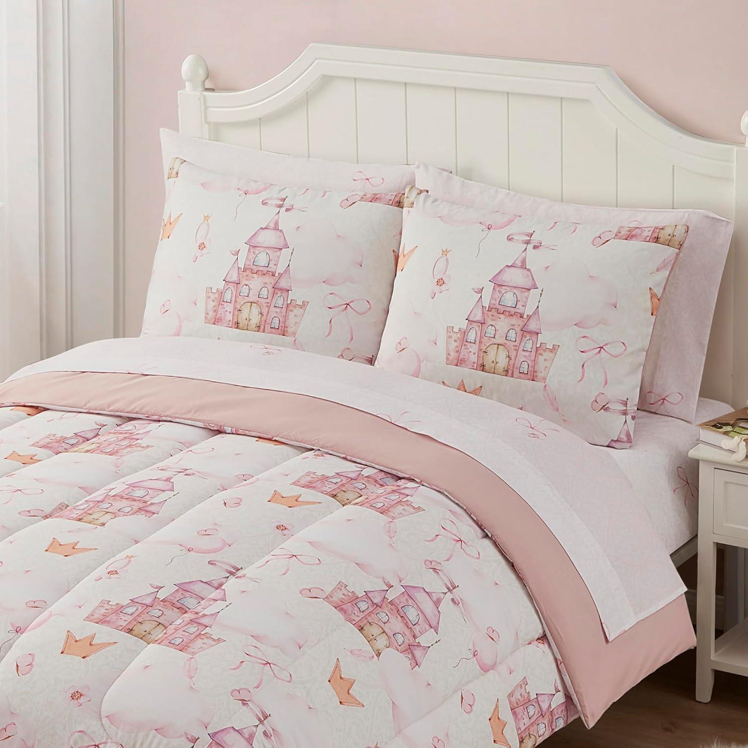 Kids Bedding Set Bed in a Bag for Boys and Girls Toddlers Printed Sheet Set and Comforter, Full, Fairytale Princess