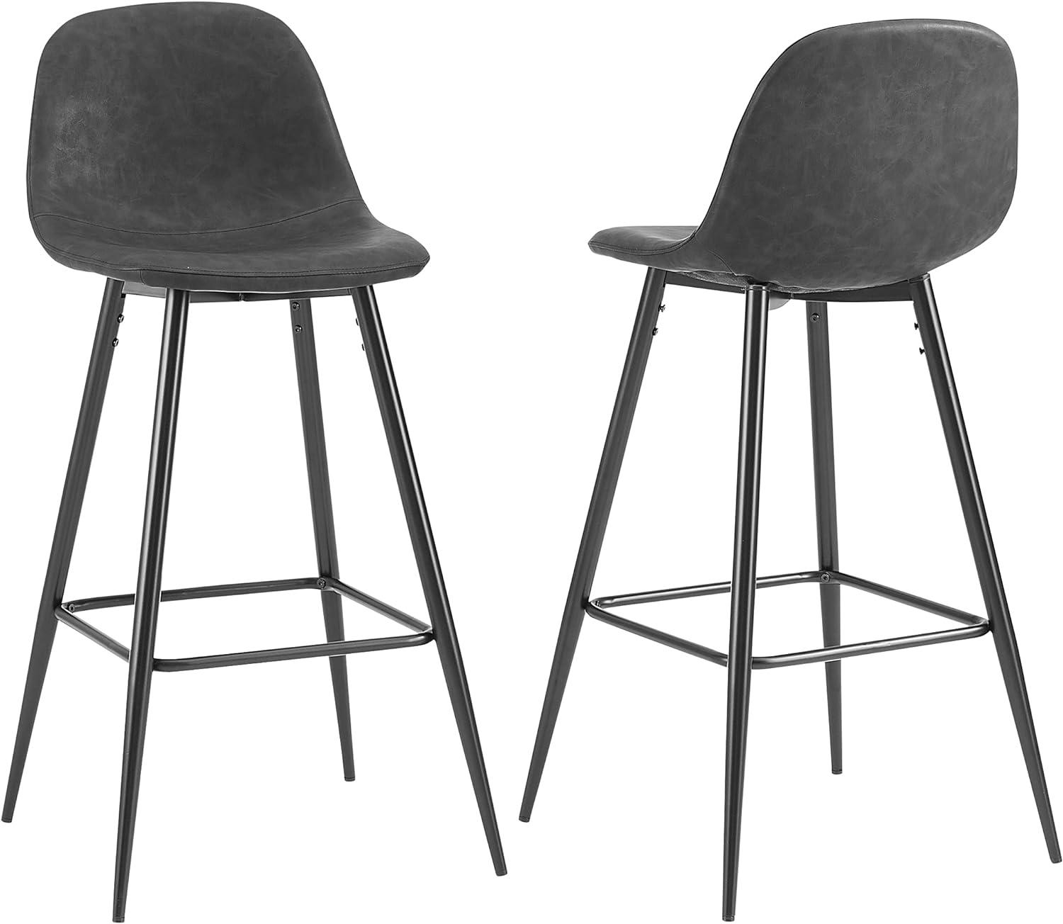 Weston Distressed Black Faux Leather Bar Stools, Set of 2