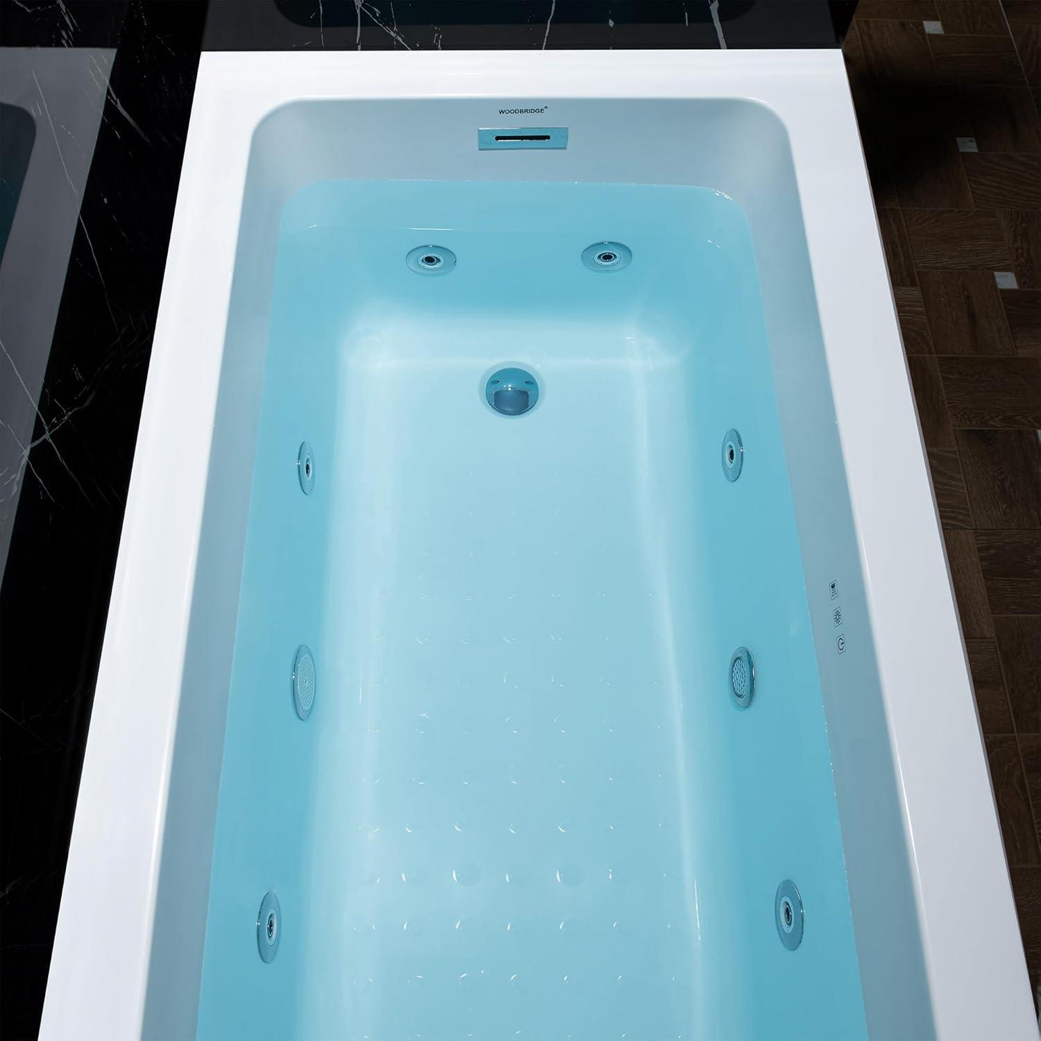 WoodBridge 60" X 30" Alcove Acrylic Rectangular Whirlpool Heated Jetted Tub In White With Drain and Overflow BS666-R-CH01