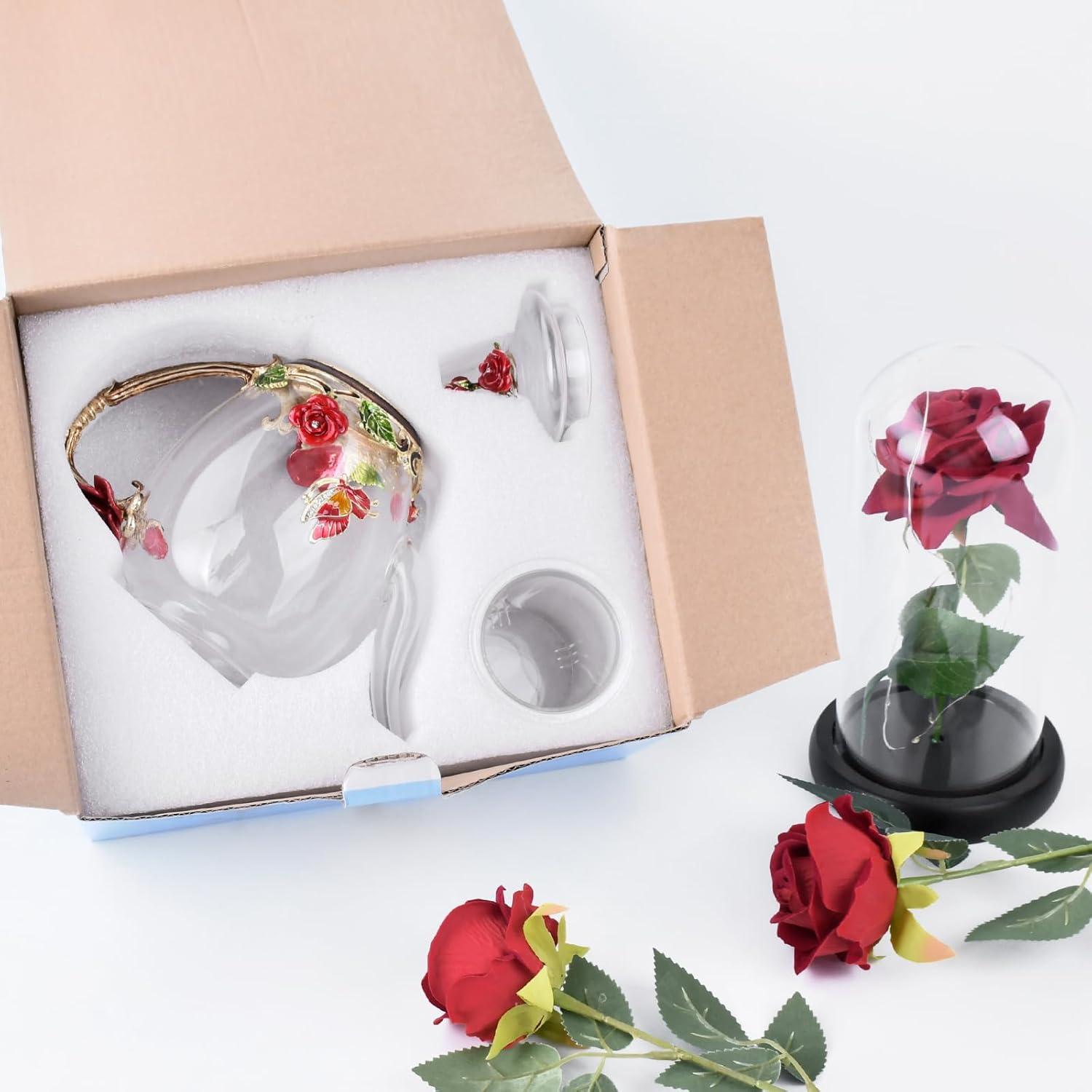 House of Hampton® Enamel Glass Flower Tea Pot With Removable Loose Tea Leaf Infuser Tea Maker Teapot Set 30.4OZ Gifts For Women,Mom,Birthday