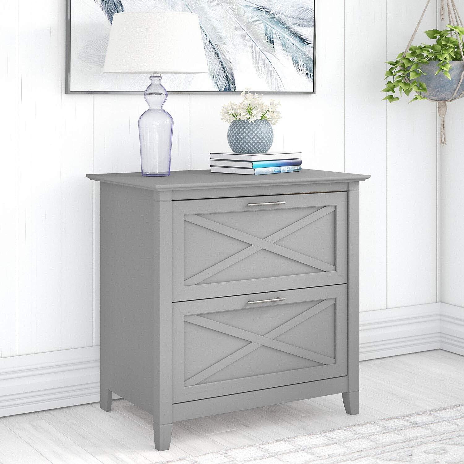 Bush Furniture Salinas 60" L Shaped Desk with Storage, Driftwood Gray