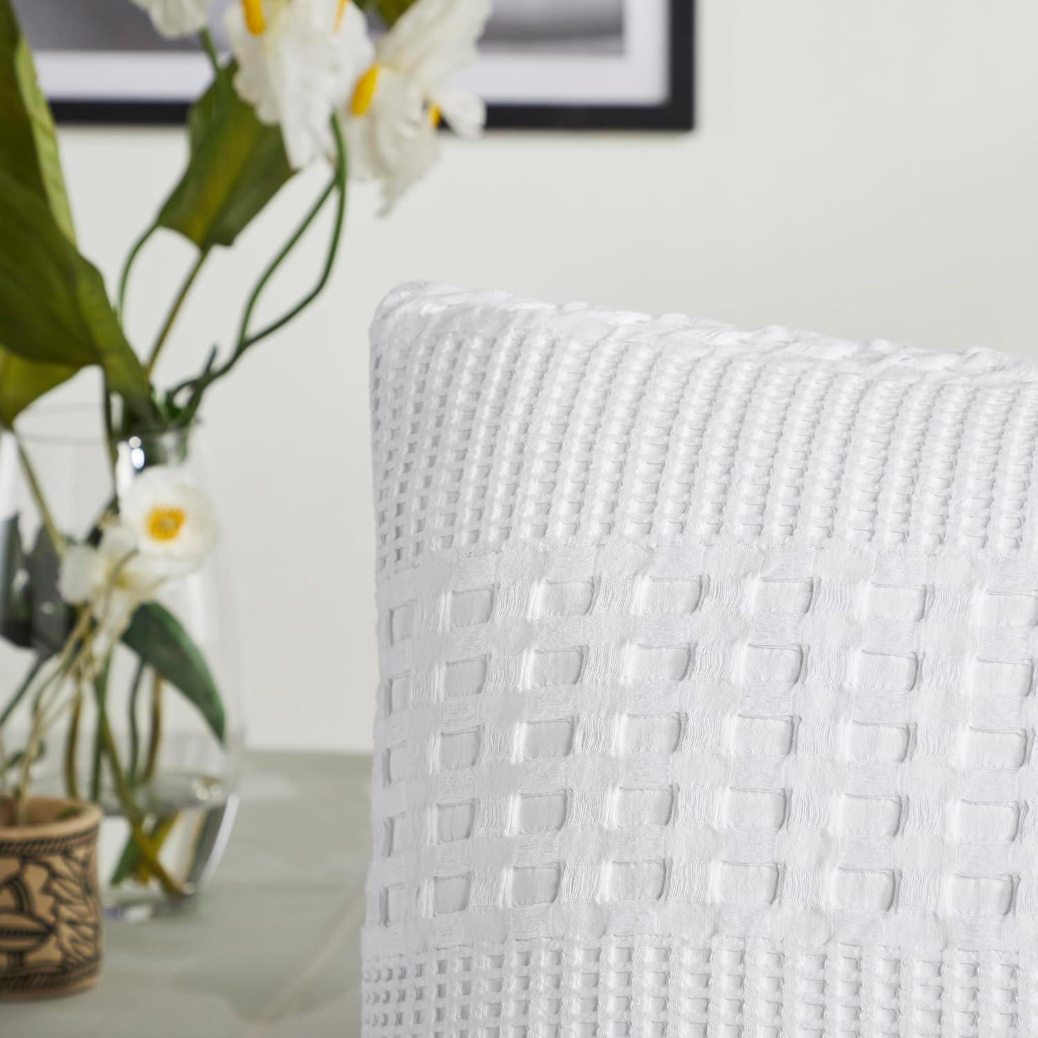 VHC Brands Waffle Weave White Pillow Cover Set of 2 24x24, Decorative Throw Pillow Covers/Shams, Boho Farmhouse Bedroom, Living Room Decor