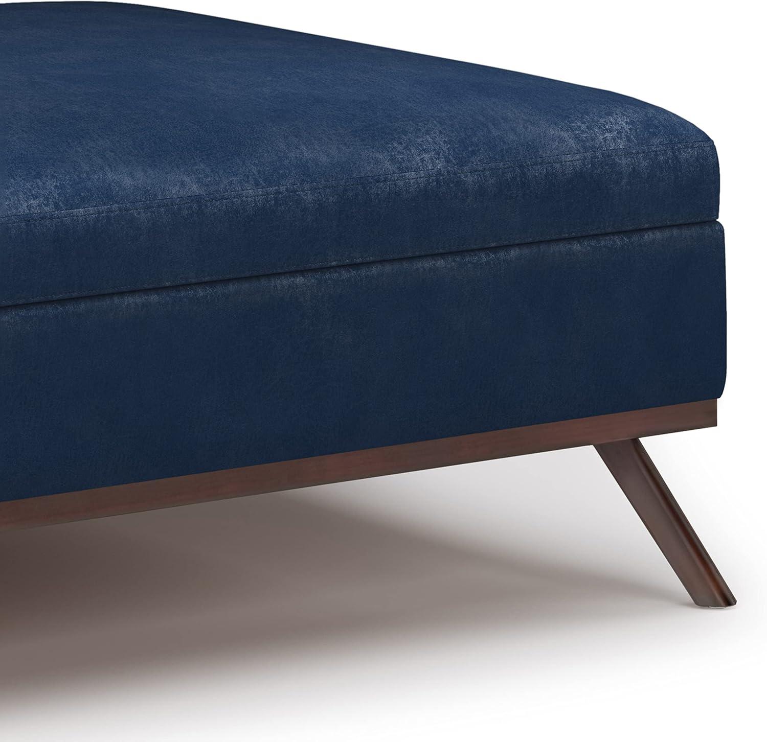 Owen Mid-Century Distressed Dark Blue Faux Leather Storage Ottoman