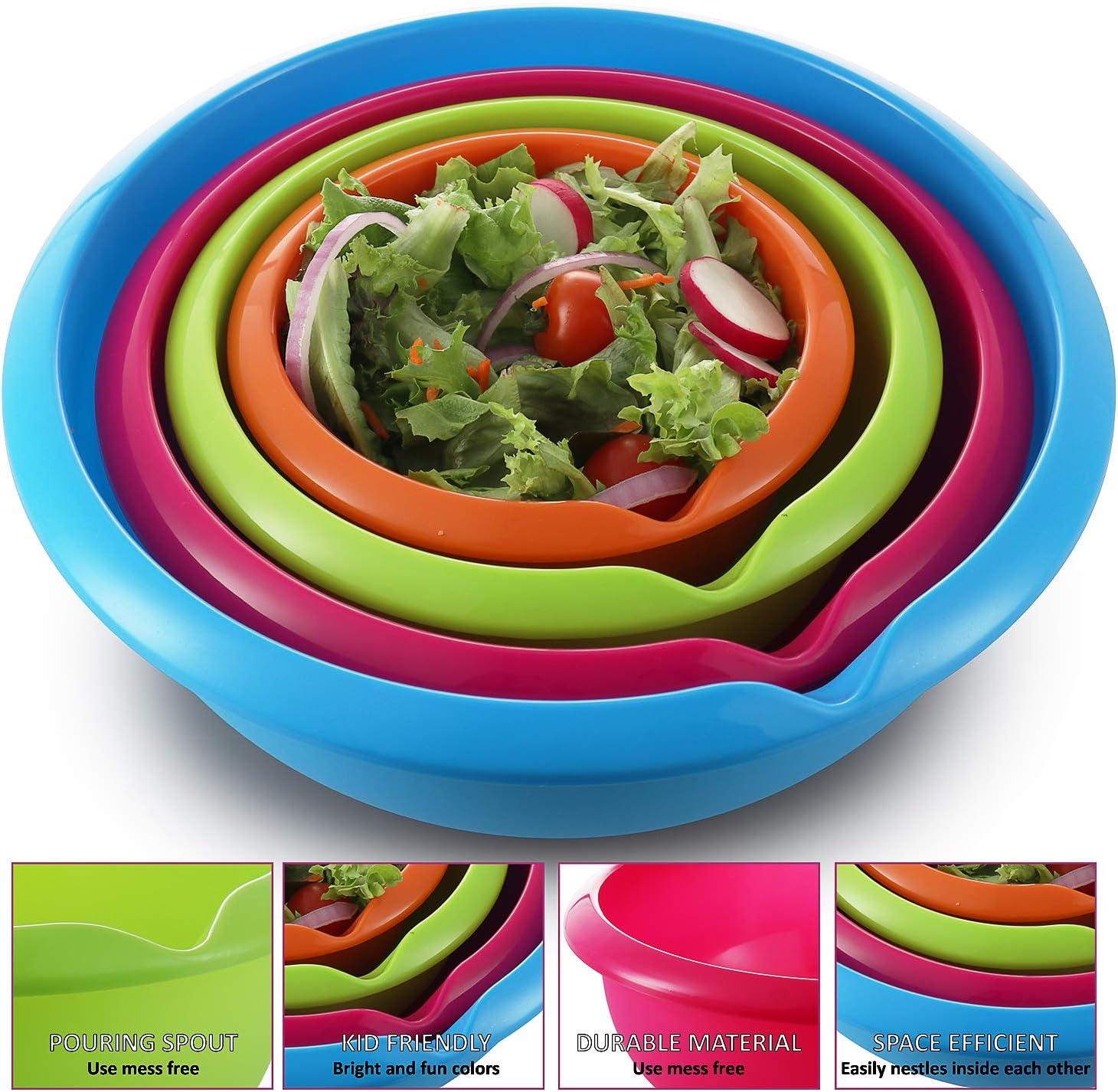 Set of 4 - Colorful Mixing Bowls - Plastic Mixing Bowl Set for Prep – Stackable Mixing Bowls for Kitchen – Microwave & Dishwasher Safe – BPA Free – for Cooking Serving Salads, Snack,