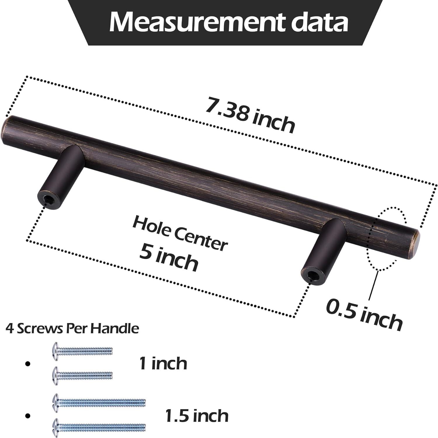 20 Pack Bronze Solid Cabinet Handles Drawer Pulls, 5.38-inch/136mm Length (3-inch Hole Center) Door Handle (1/2-inch Diameter) Kitchen Stainless Steel Cabinet Hardware Handle, Oil-Rubbed Bronze