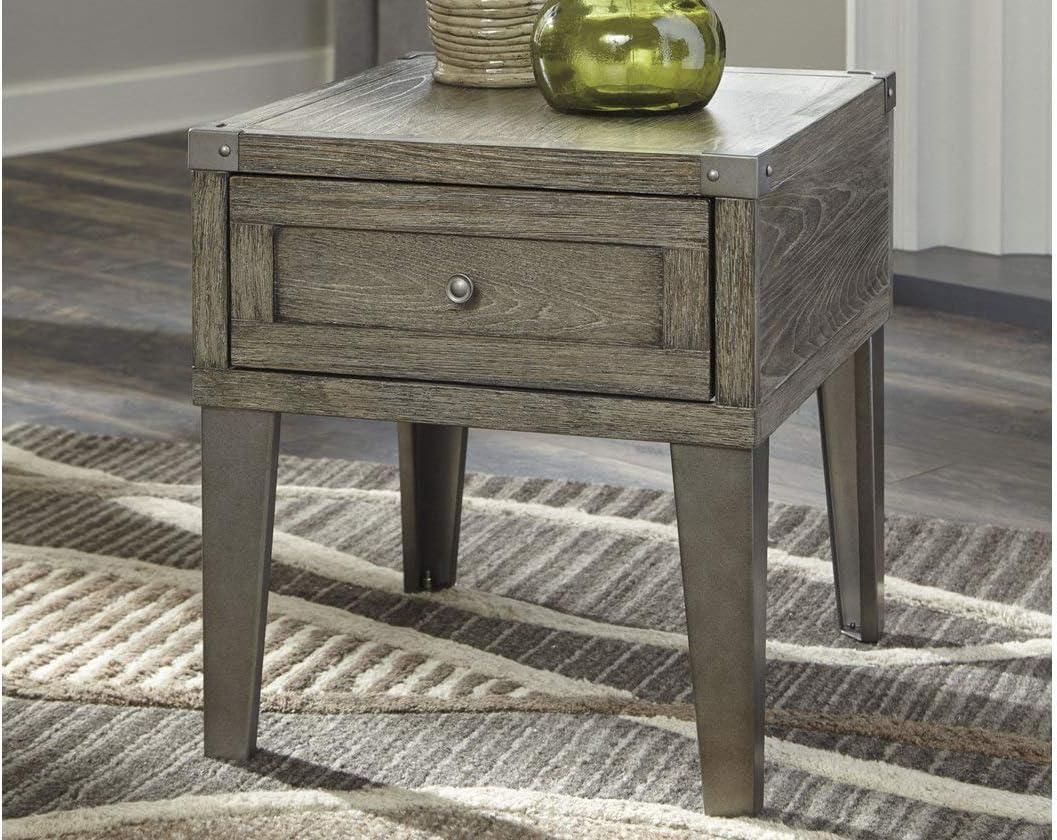 Signature Design by Ashley Chazney Rectangular End Table Rustic Brown: Farmhouse Style with Drawer Storage
